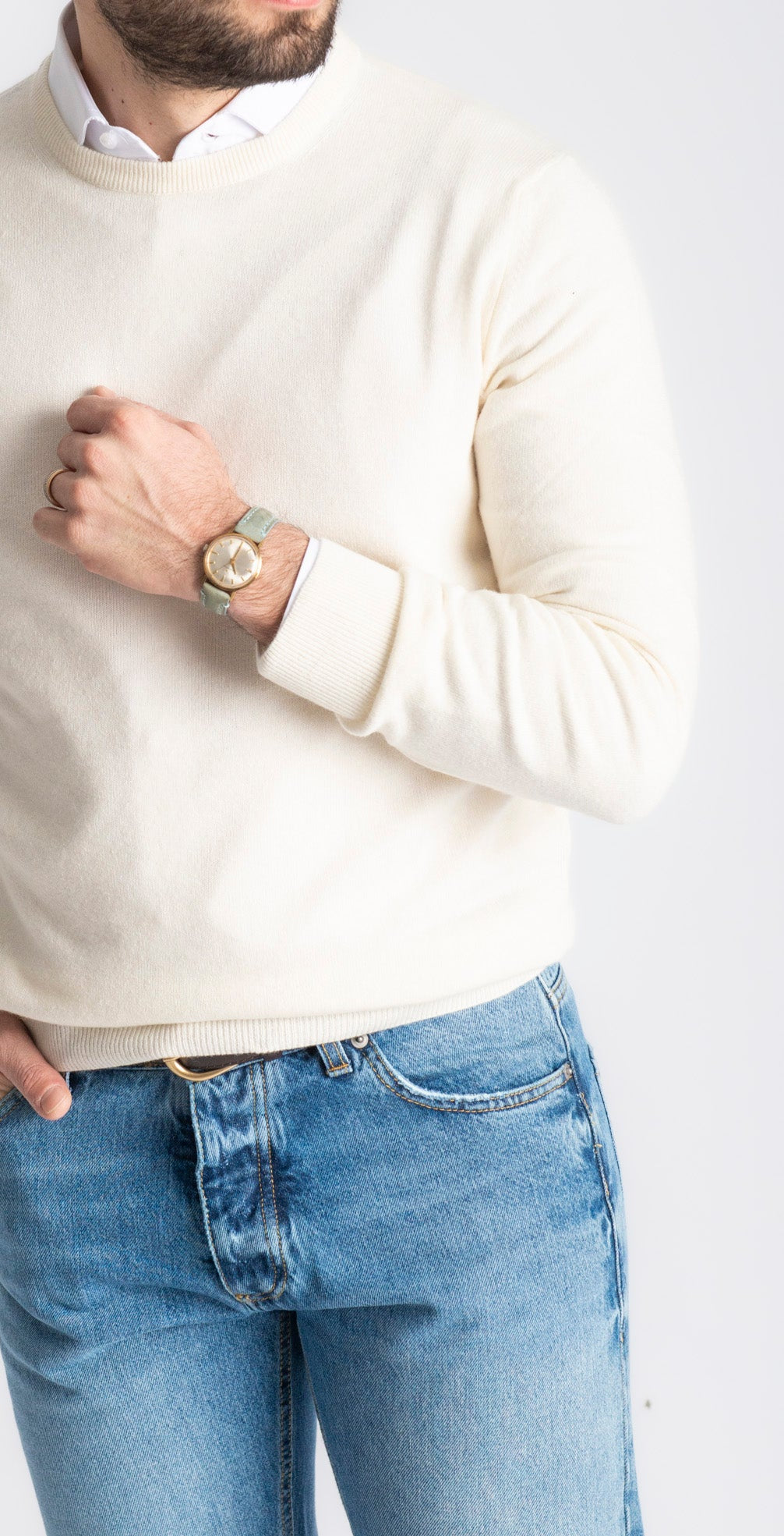 Maglioncino Girocollo Misto Cashmere Panna - SEASON LAB