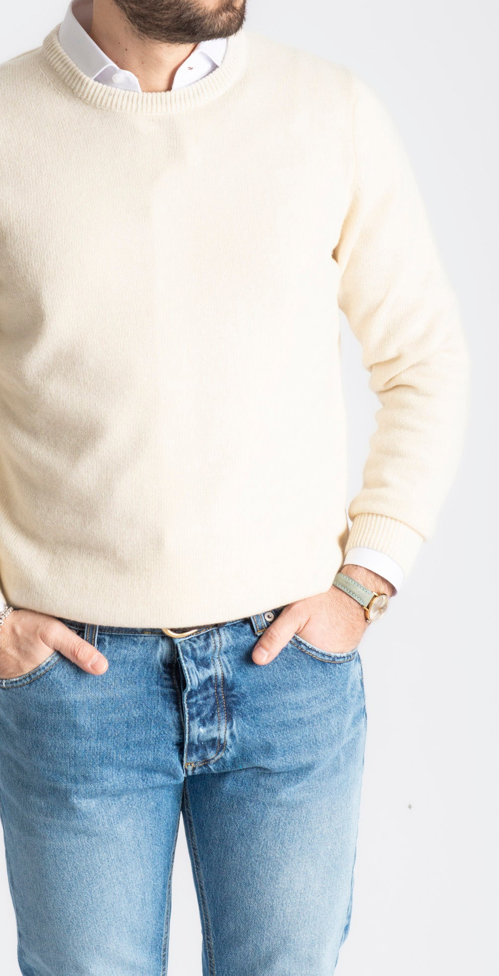 Maglione Girocollo In Lana Panna - SEASON LAB
