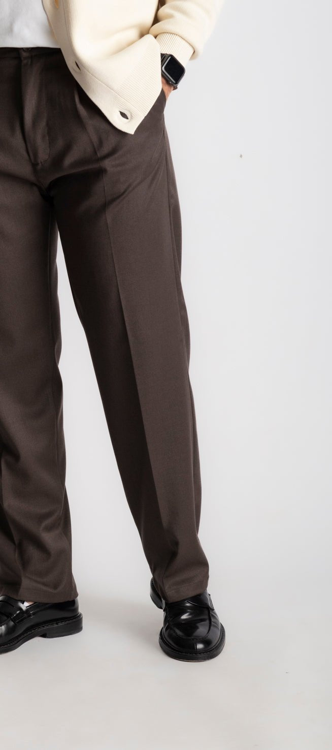 Pantalone Classico Vita Alta Fondo Ampio Marrone - SEASON LAB