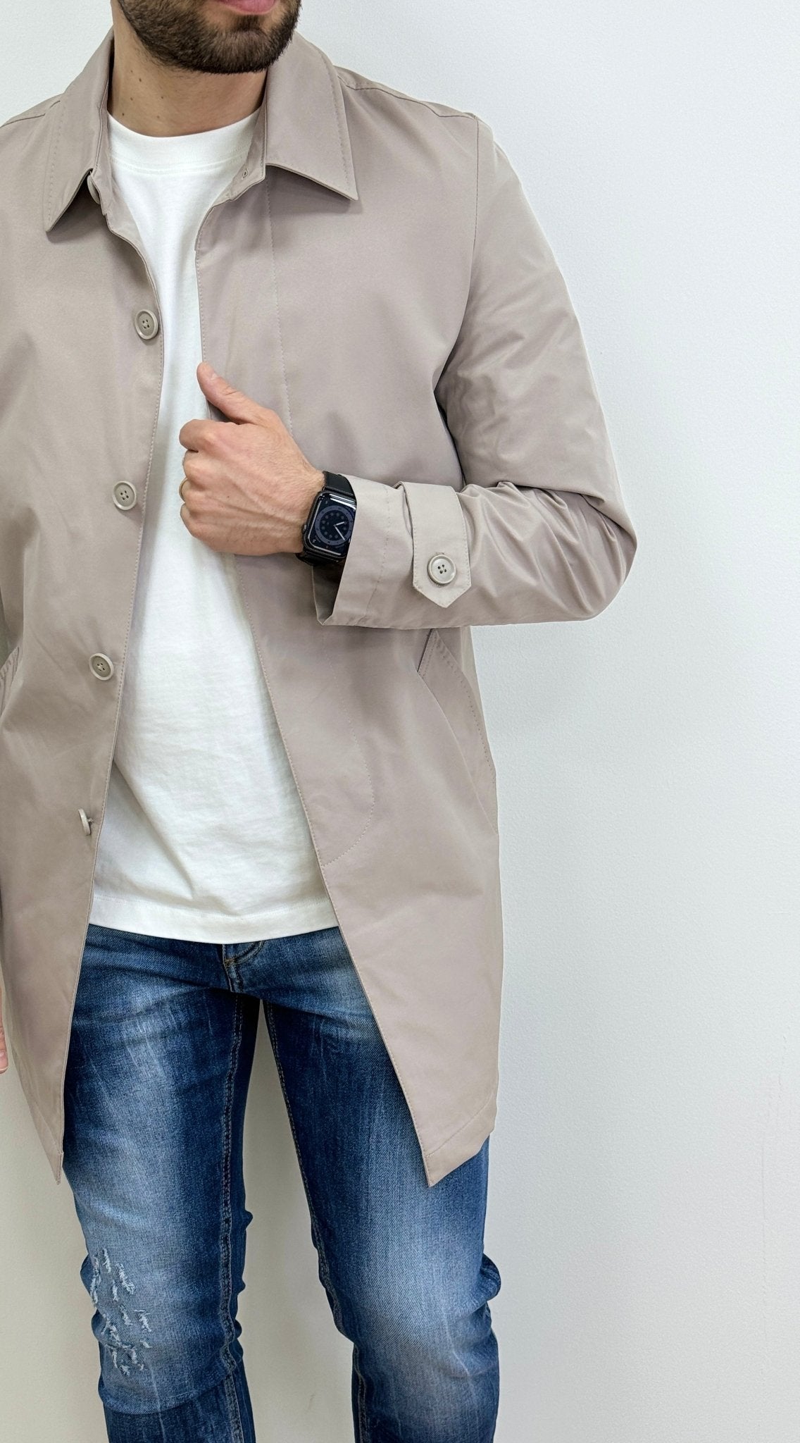 Trench Uomo Collo Camicia Beige - SEASON LAB