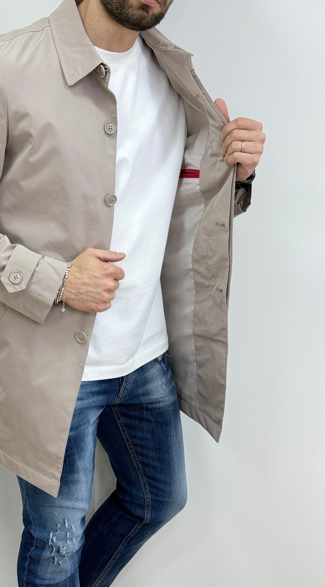 Trench Uomo Collo Camicia Beige - SEASON LAB