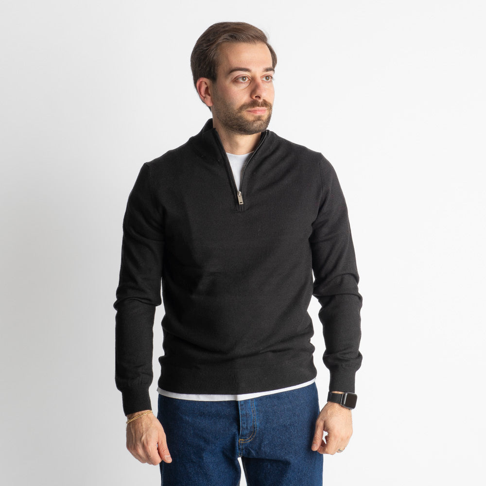 Maglioncino Mezza Zip In Lana Merinos Nero