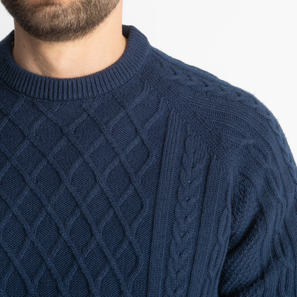 Maglione In Lana Con Treccia Blu