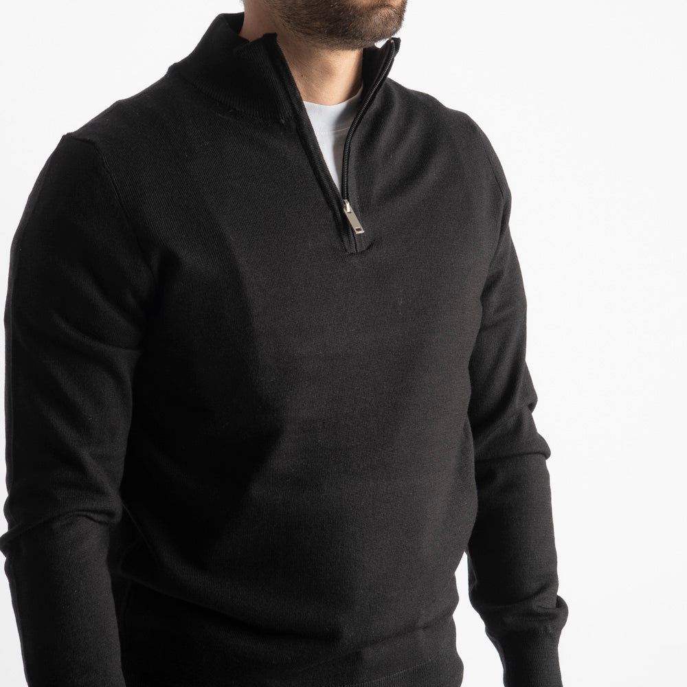 Maglioncino Mezza Zip In Lana Merinos Nero