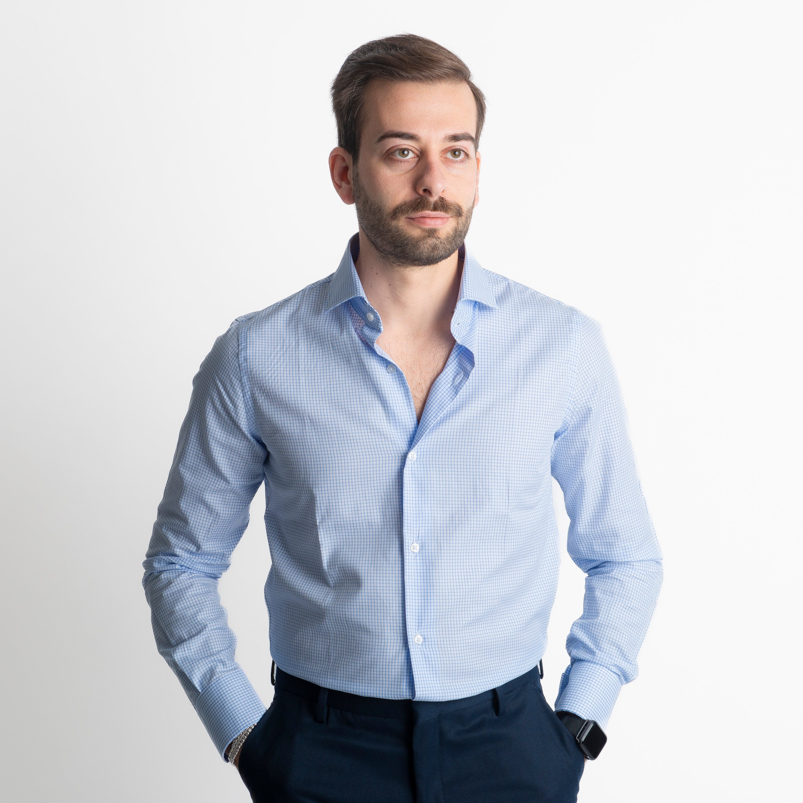 Camicia Bari Quadretti Celeste