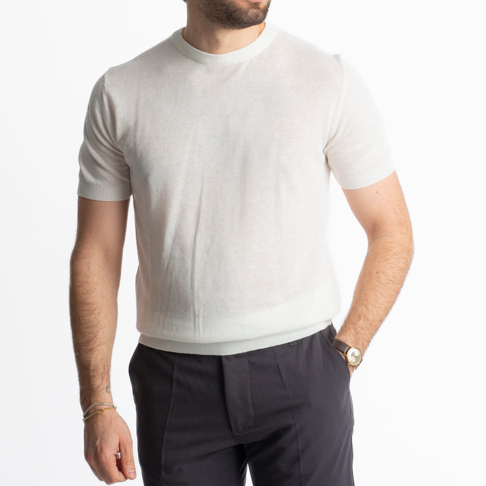 T-Shirt Girocollo Lino E Cotone Bianco