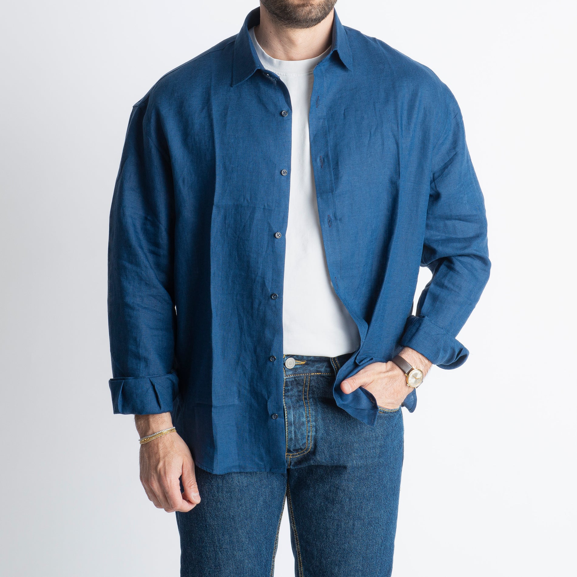 Camicia 100% Lino Irlandese Over Blu