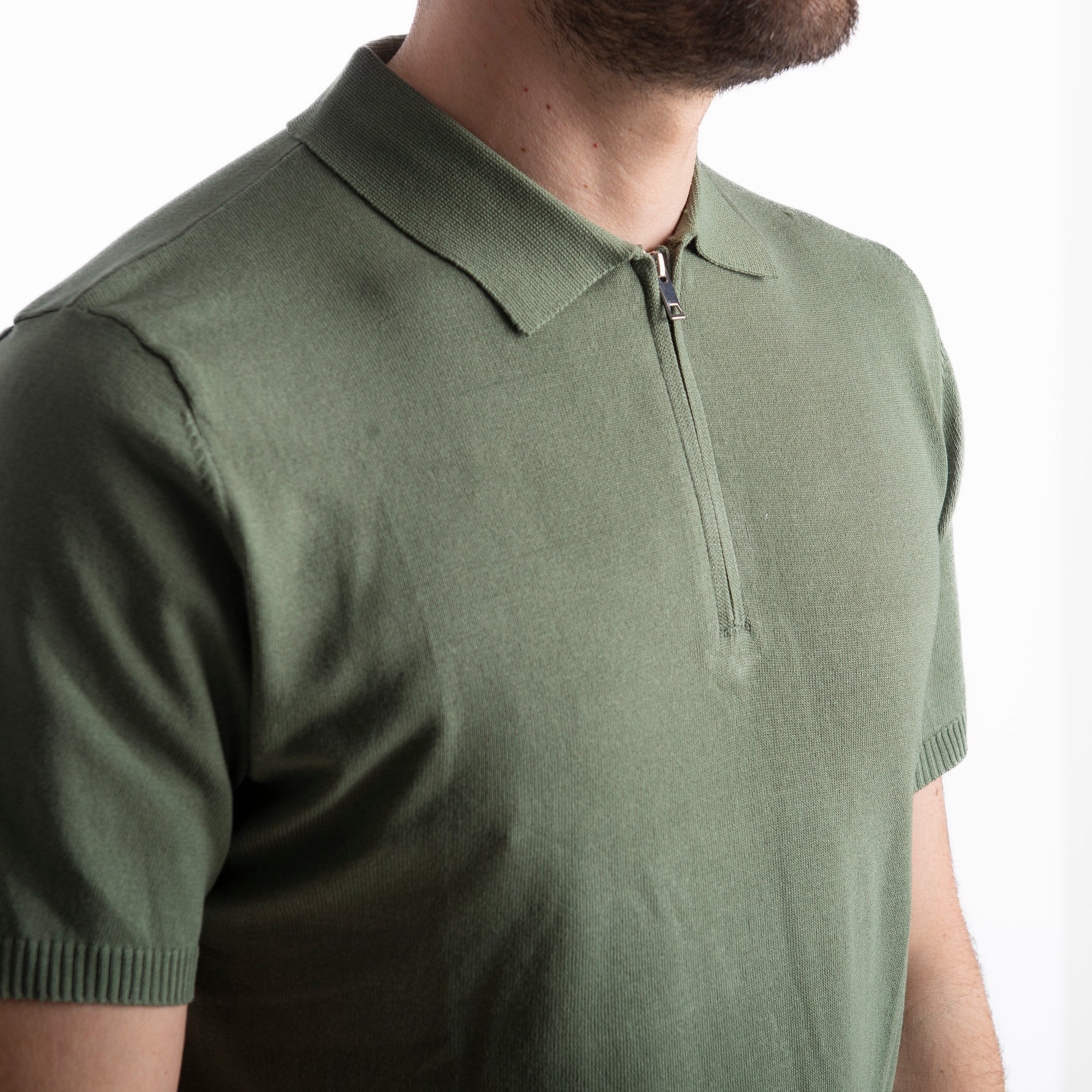 Polo con Zip Uomo Verde
