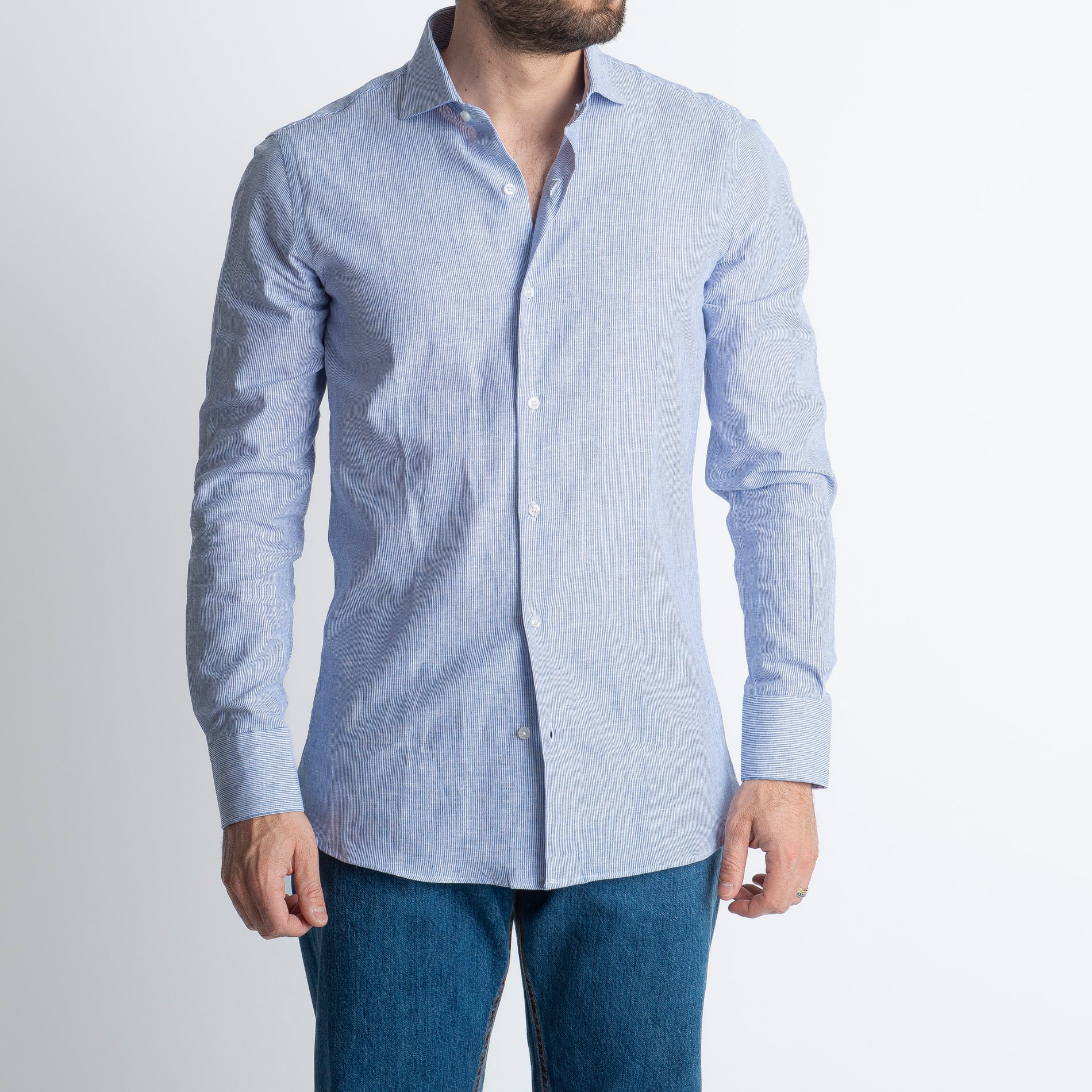 Camicia Lino Mille Righe Blu