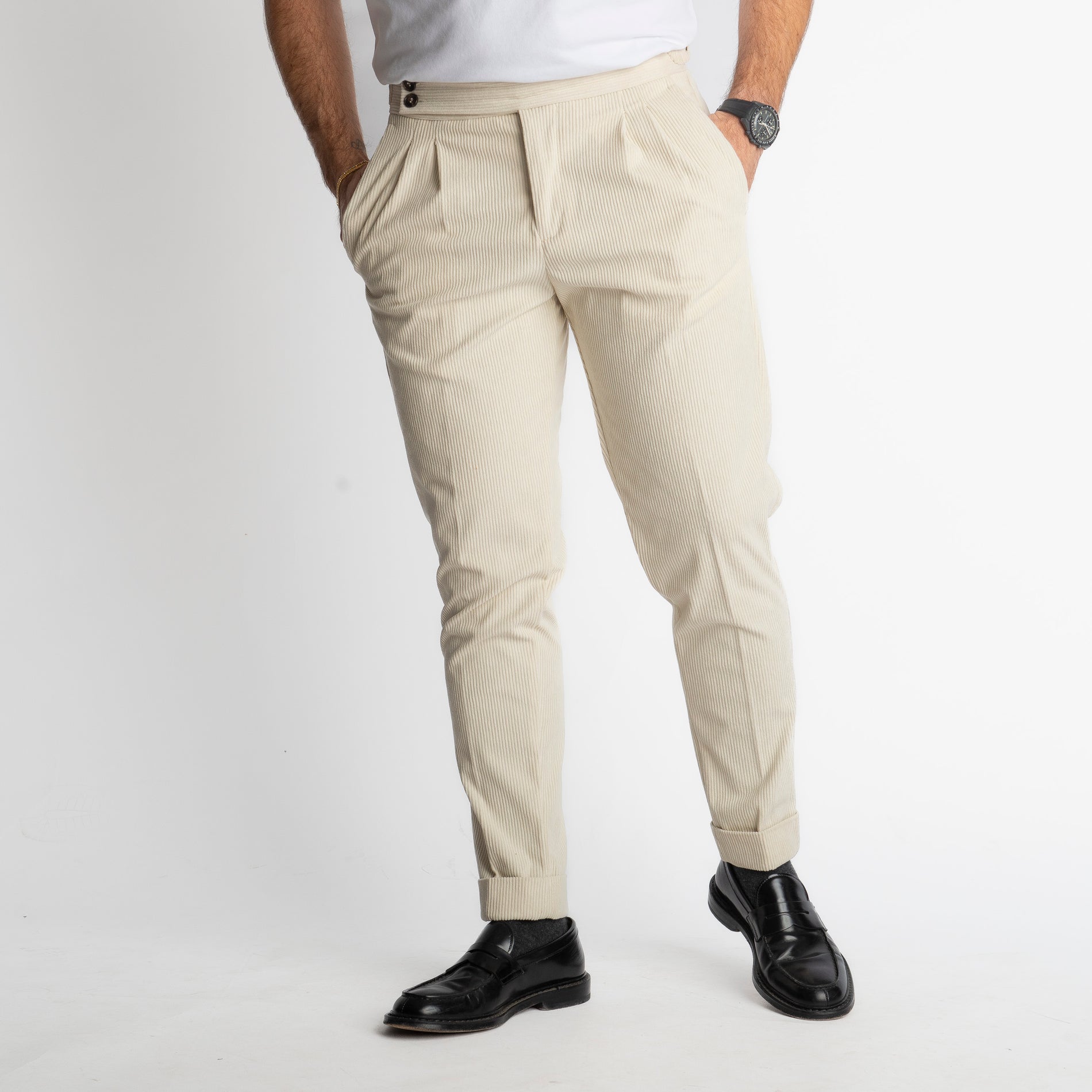 Pantalone Pisa Con Fibbia In Velluto A Coste Burro