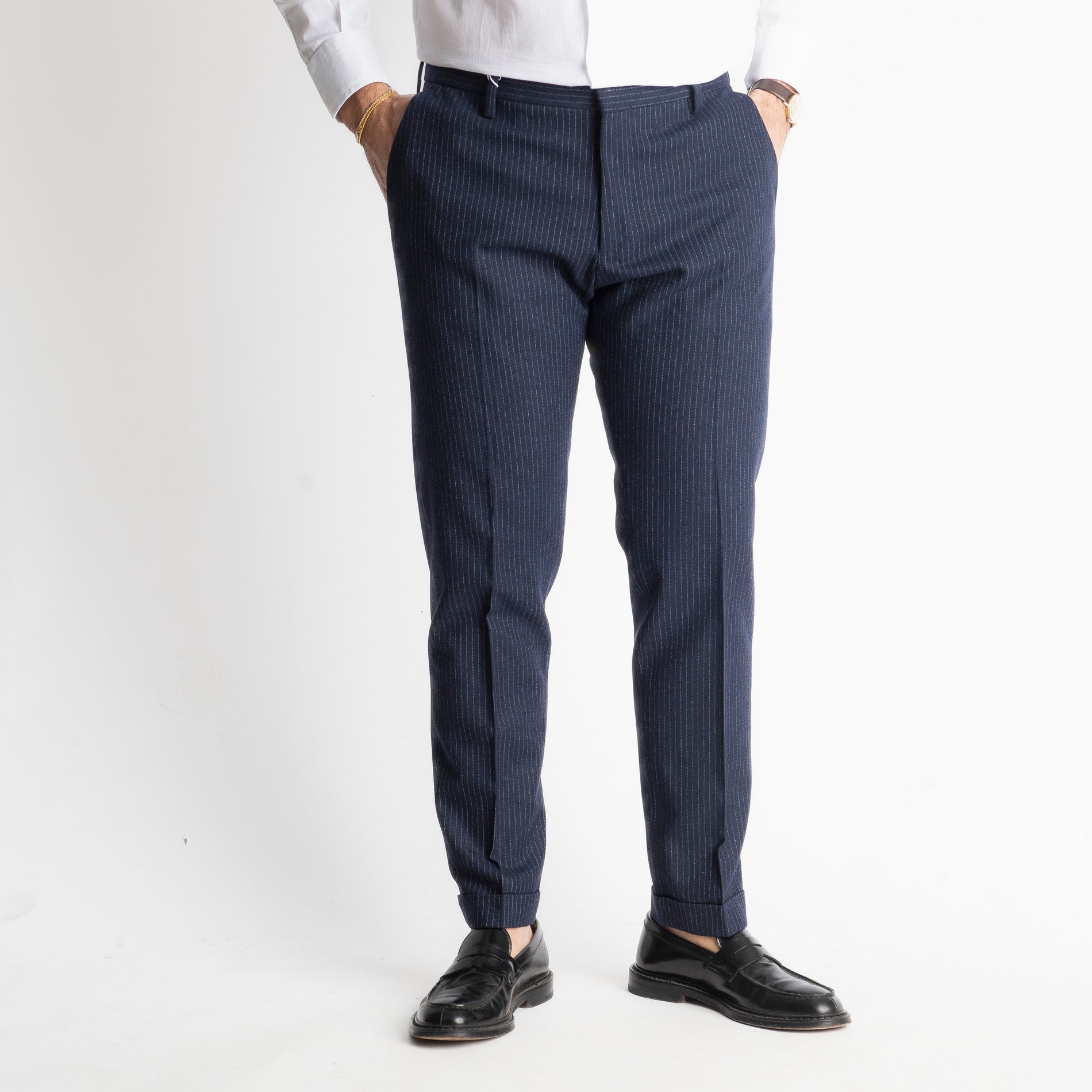 Pantalone TO8011 Wool Rigato Blu
