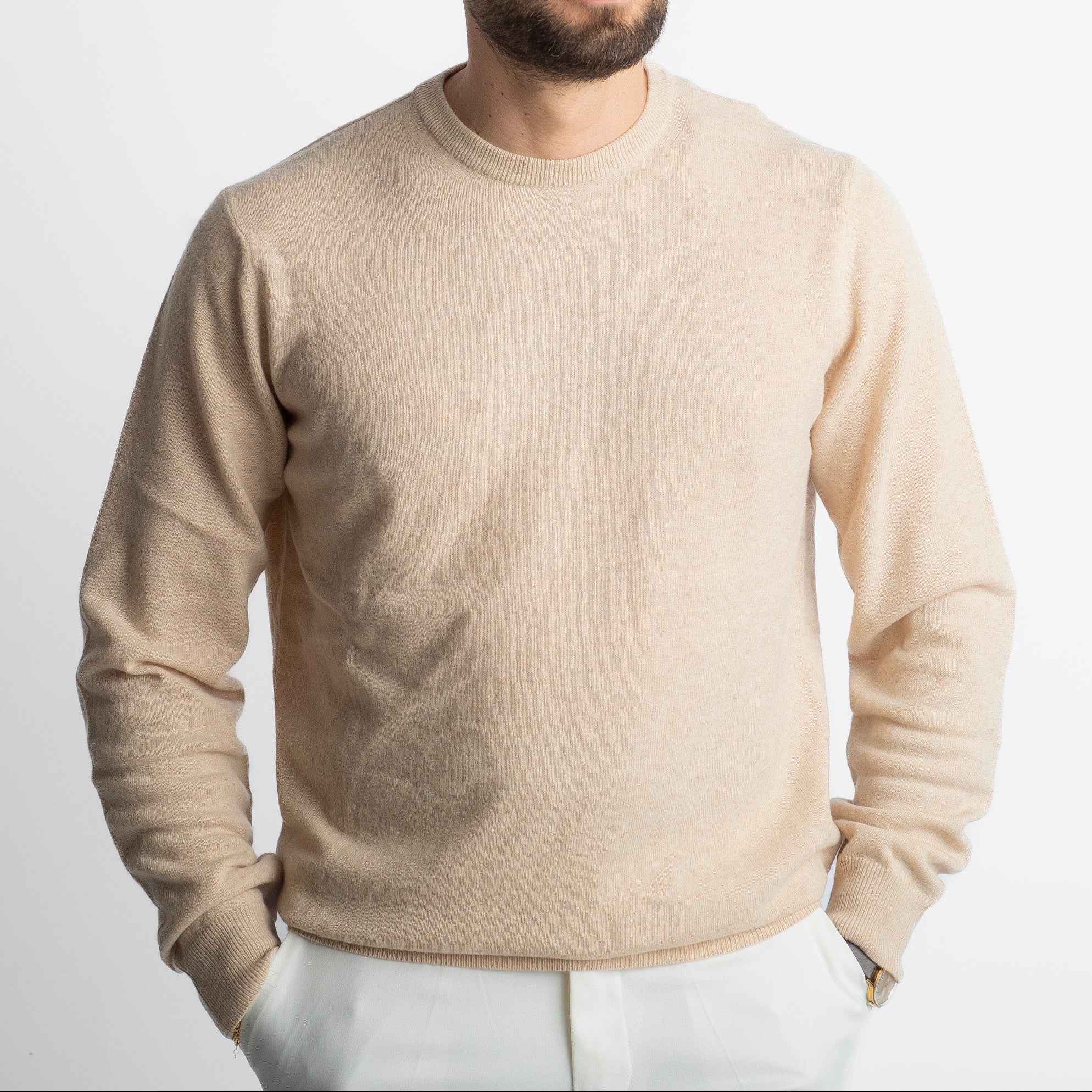 Maglioncino Girocollo Misto Cachemire Beige