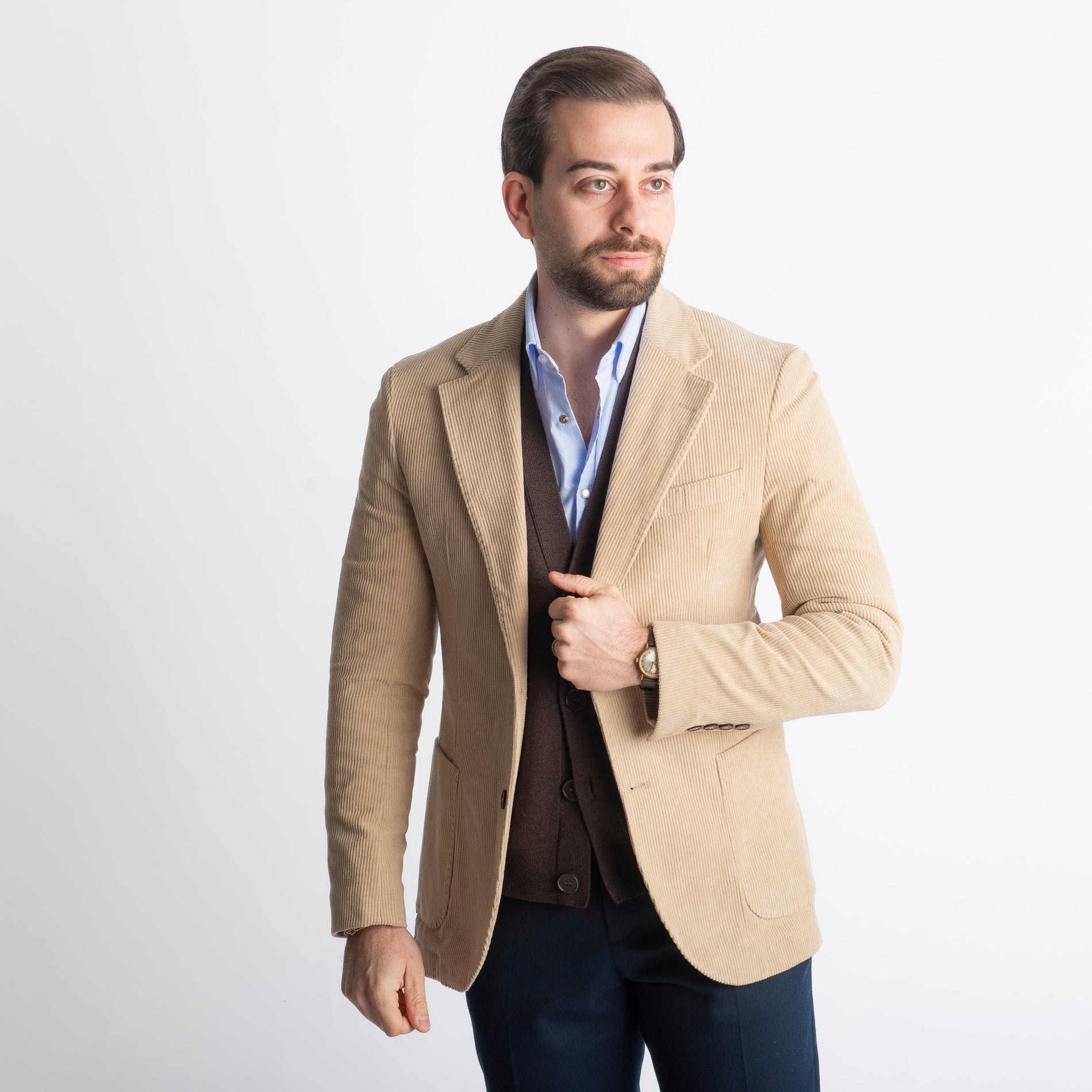 Giacca Monopetto in Velluto Beige