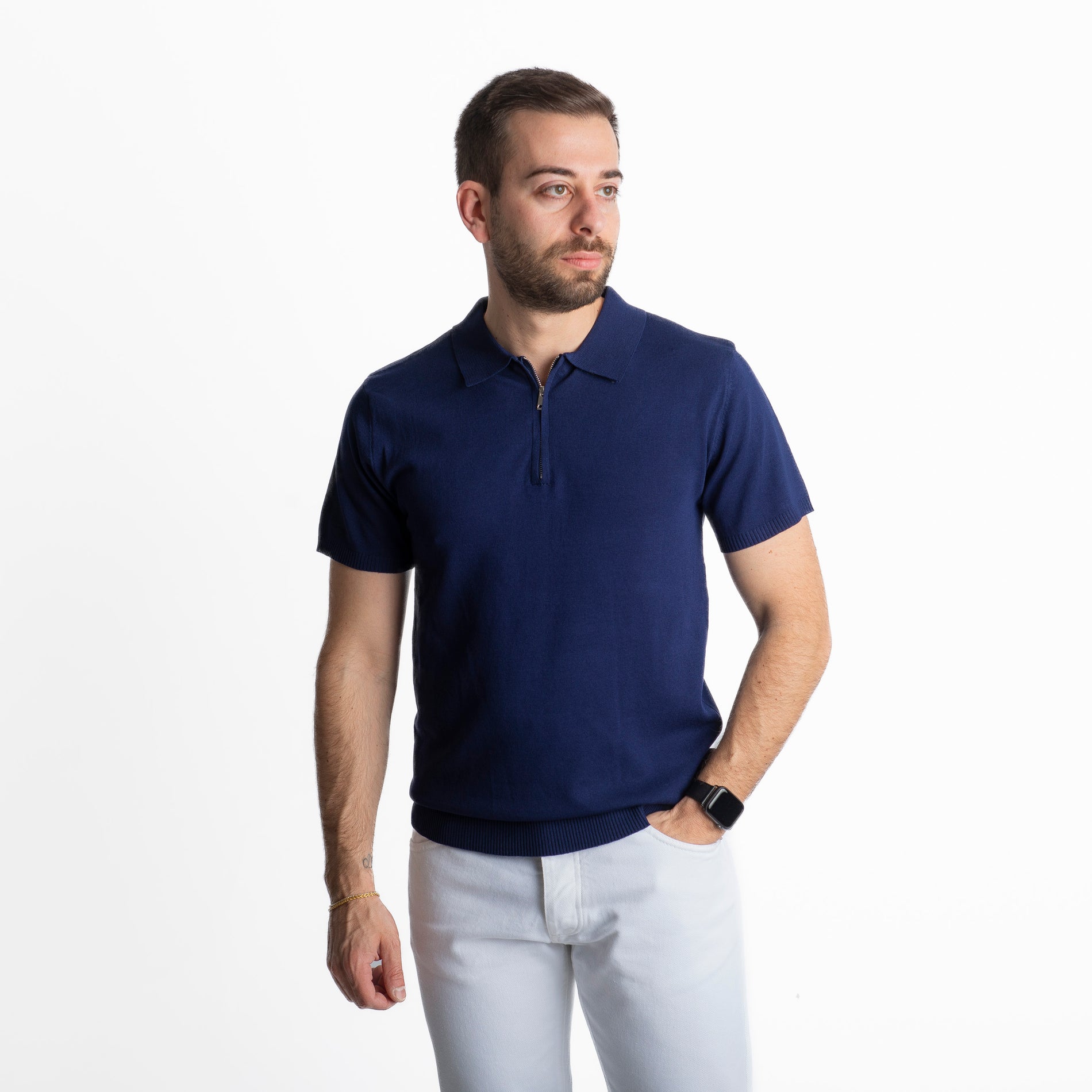 Polo con Zip Uomo Blu