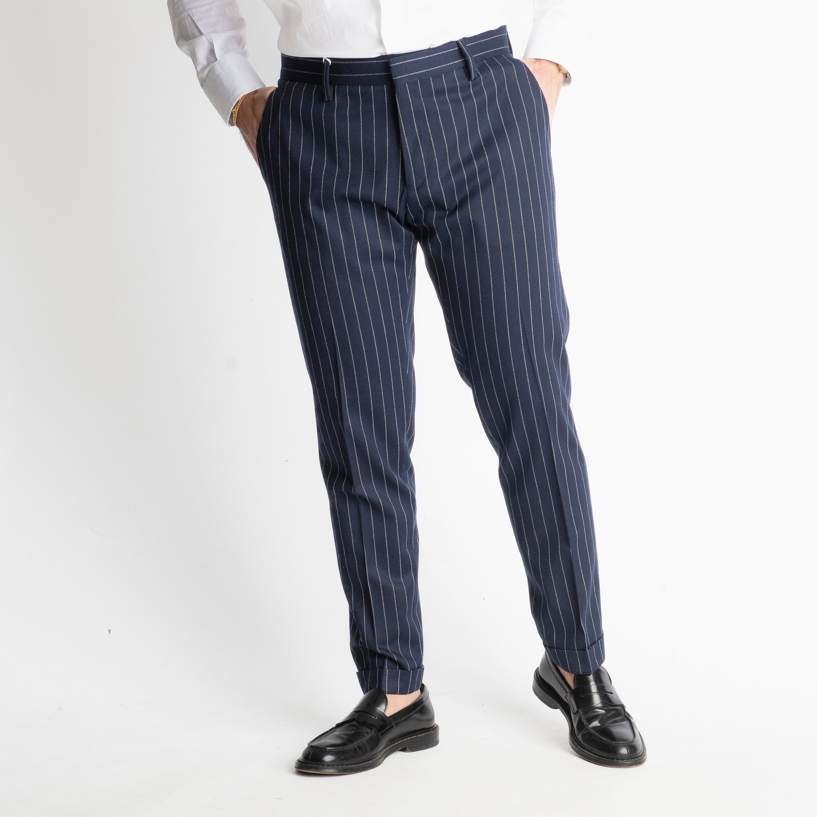 Pantalone wall street TO8011 Wool Gessato Blu