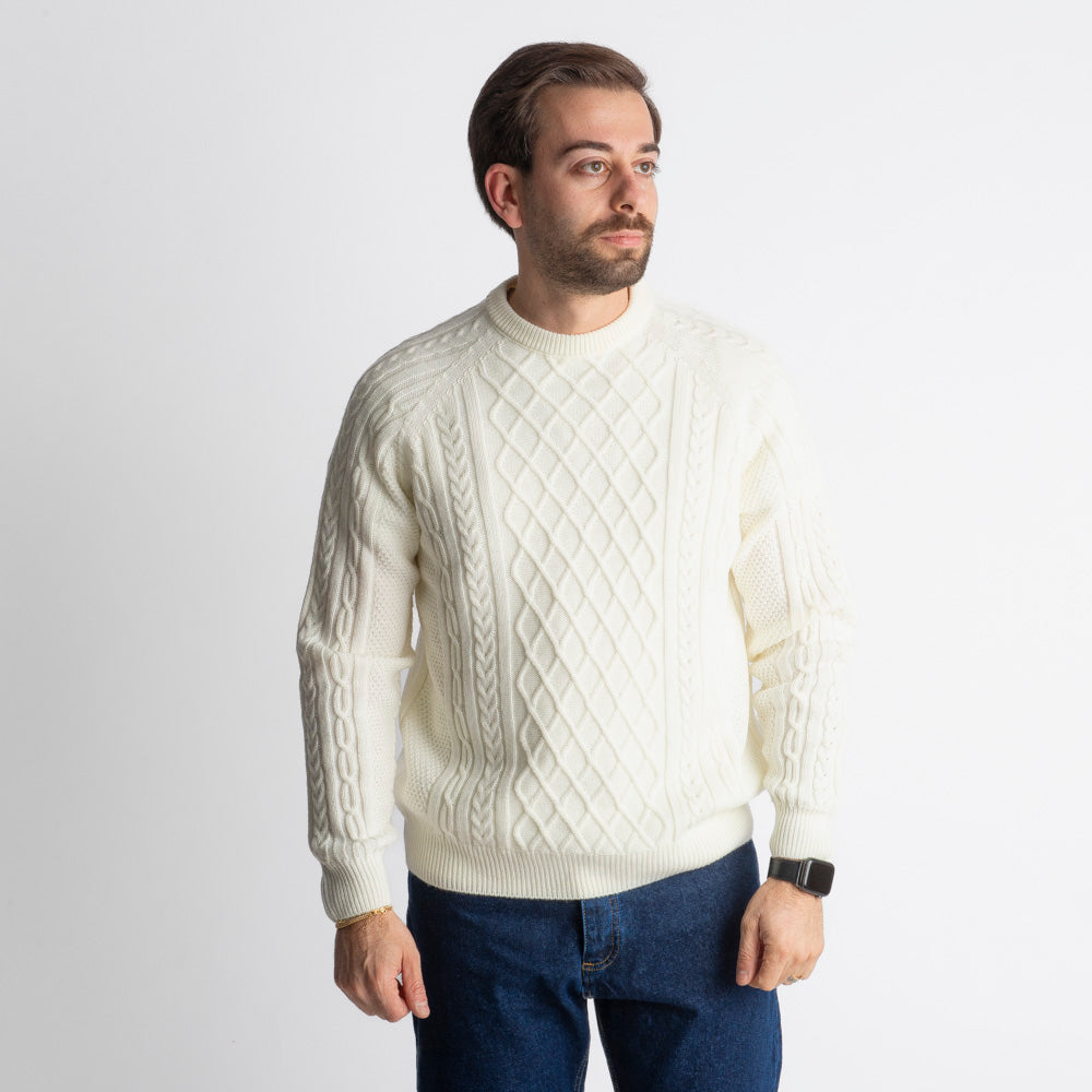 Maglione In Lana Con Treccia Panna