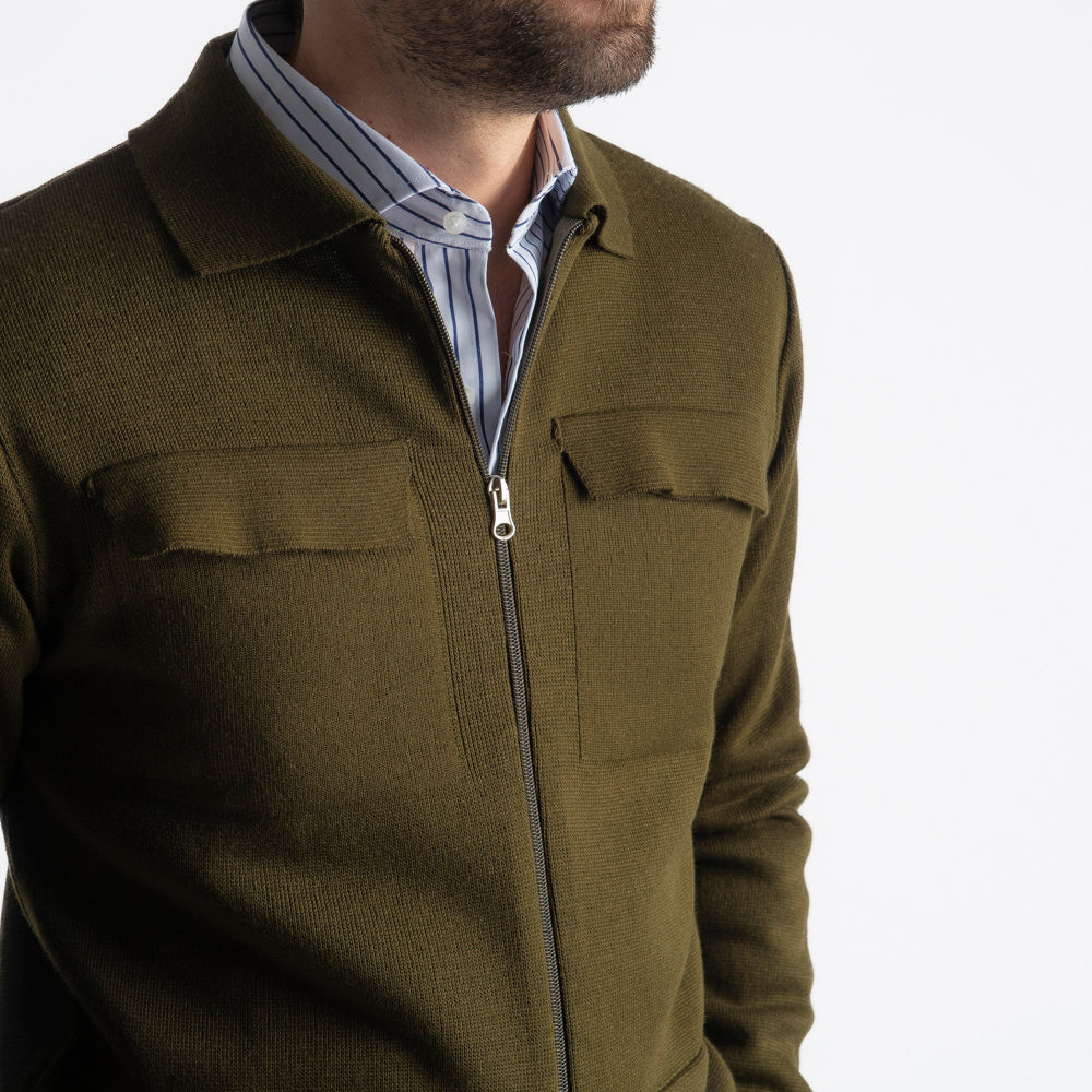 Giacca In Maglia Doppio Cursore Verde