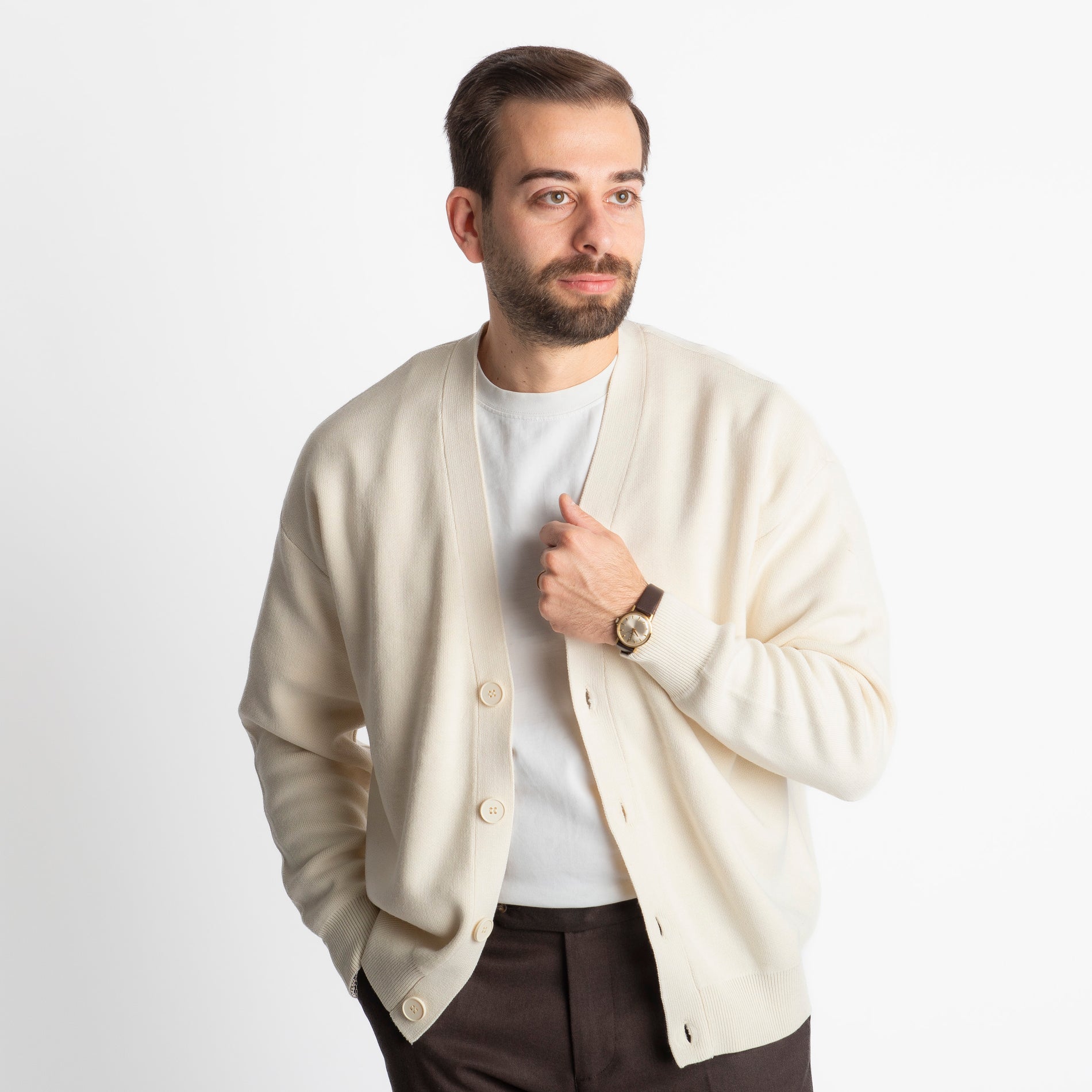Cardigan Relax-fit W8602 Panna
