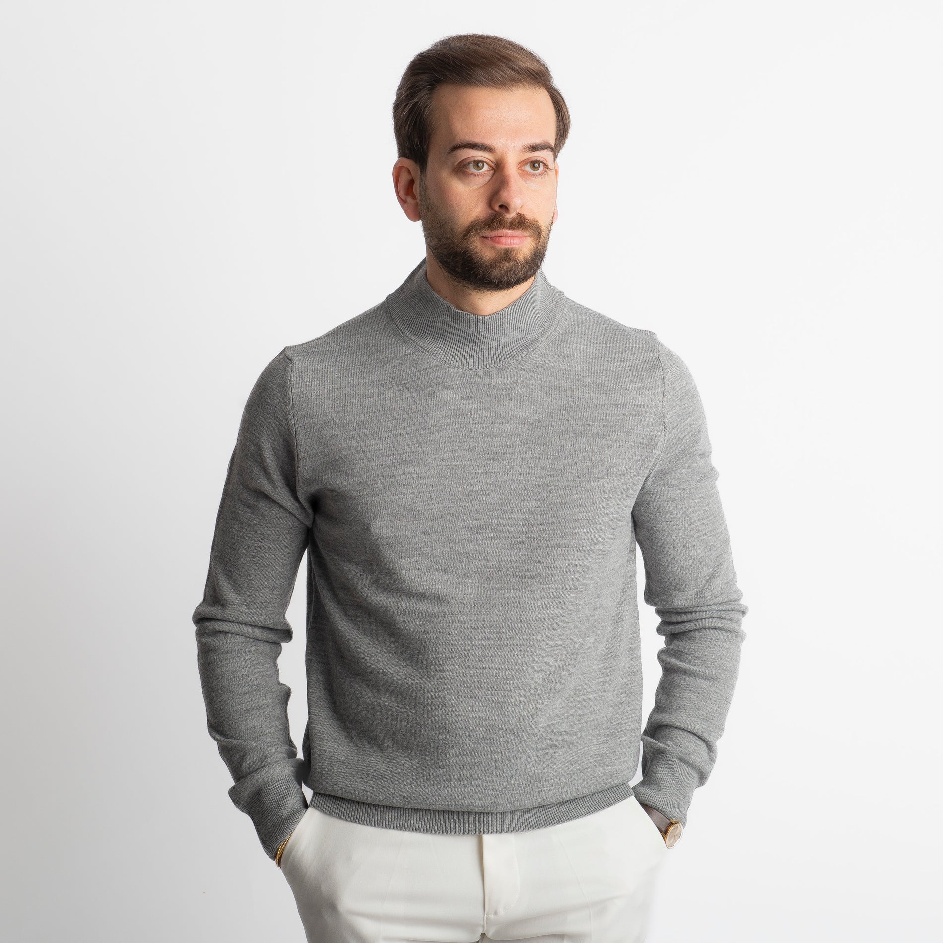 Lupetto Mezzo Collo Lana Merinos Grigio