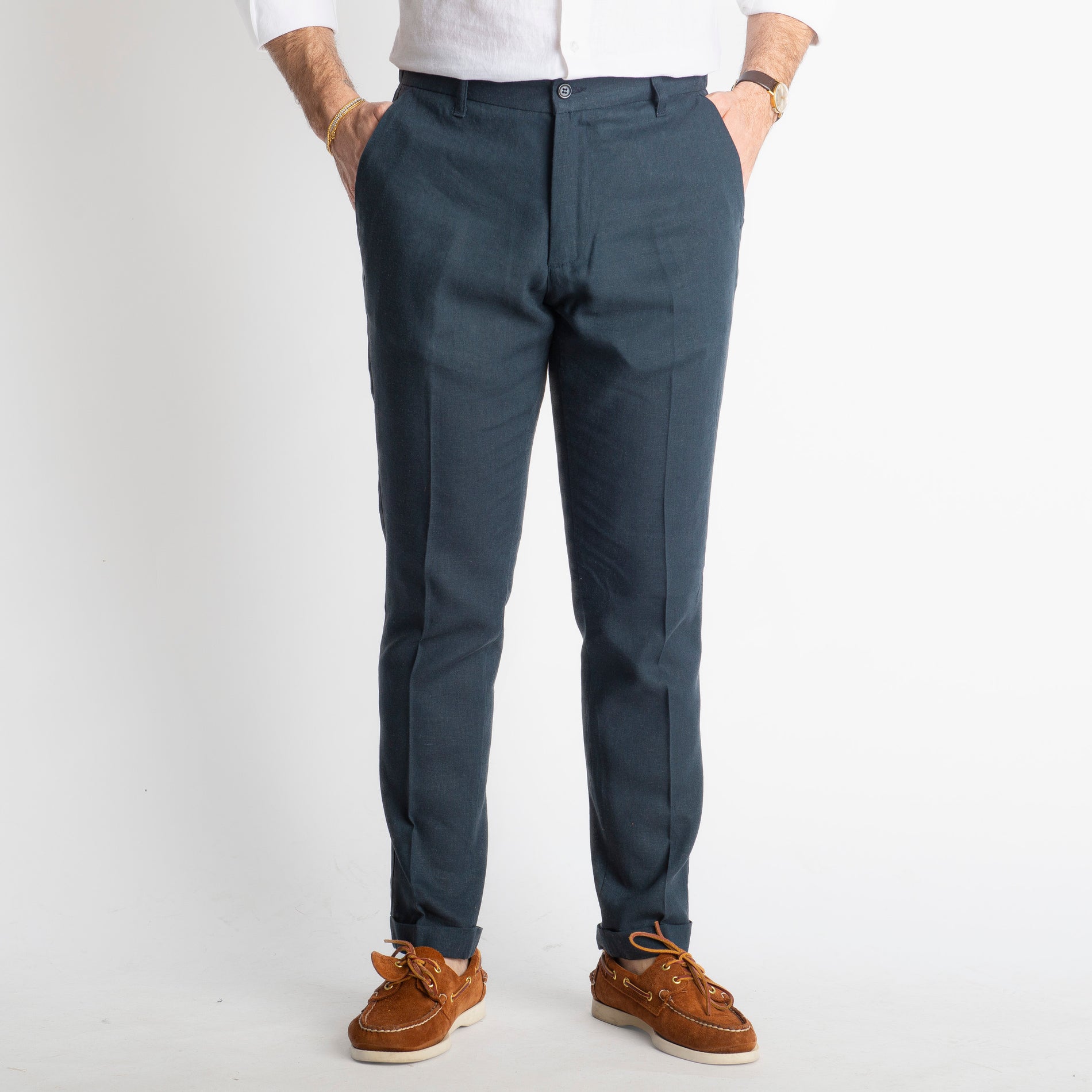 Pantalone in Lino con Elastico TO8007 Blu