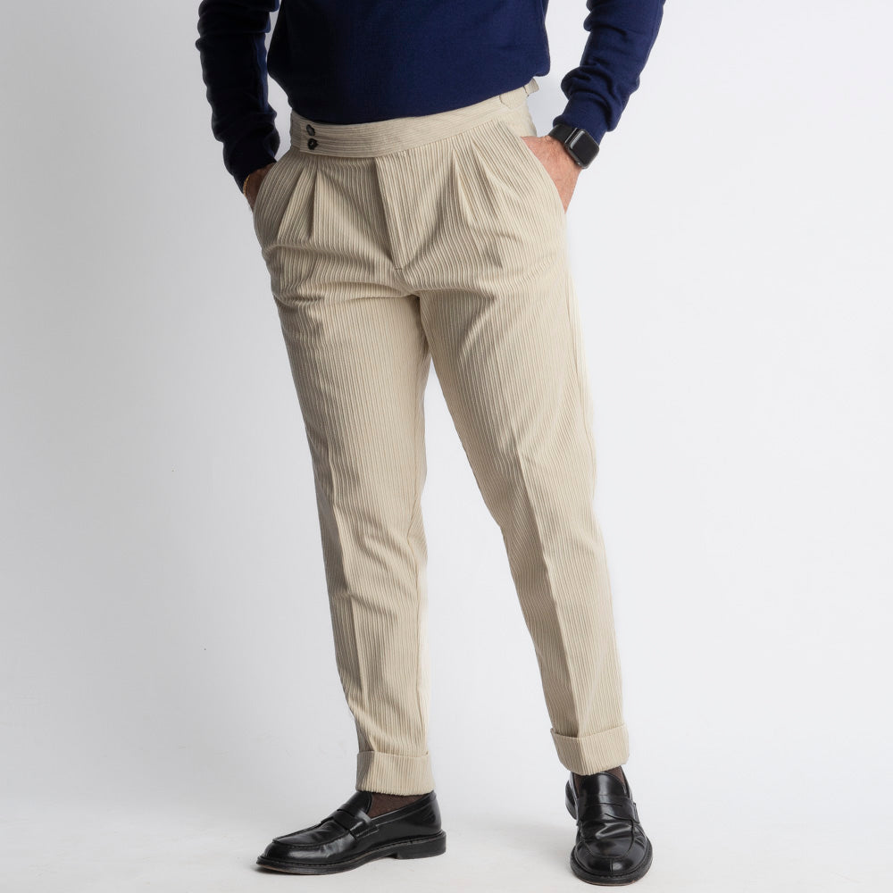 Pantalone Pisa Con Fibbia In Velluto A Coste Burro