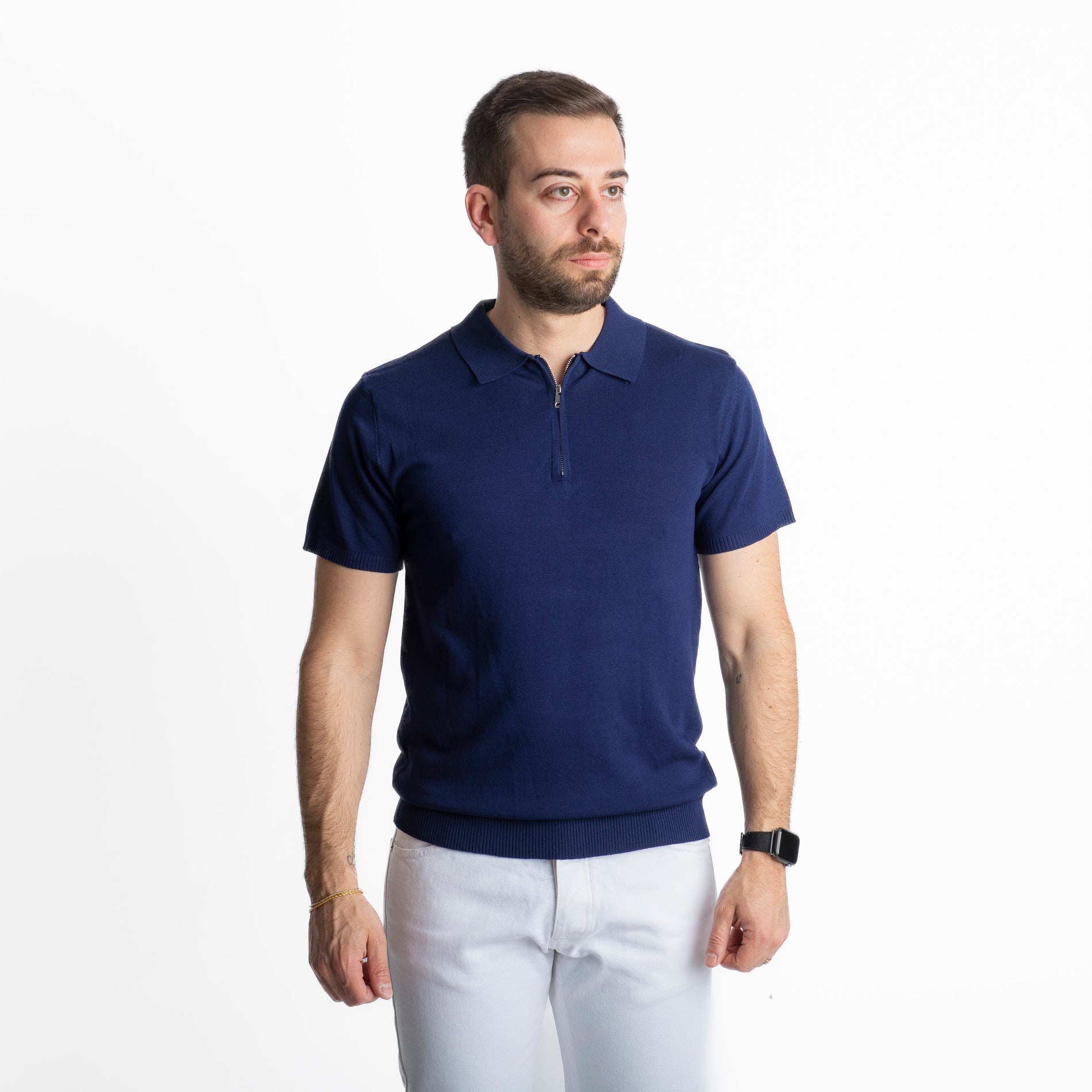Polo con Zip Uomo Blu