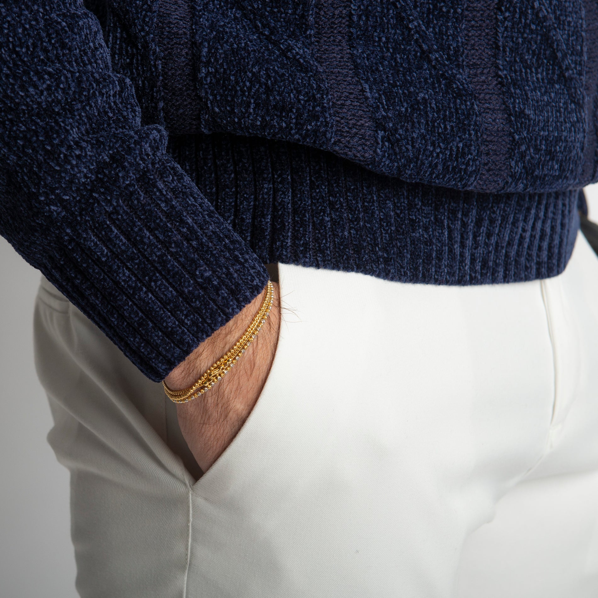 Pullover in Ciniglia a Trecce Blu
