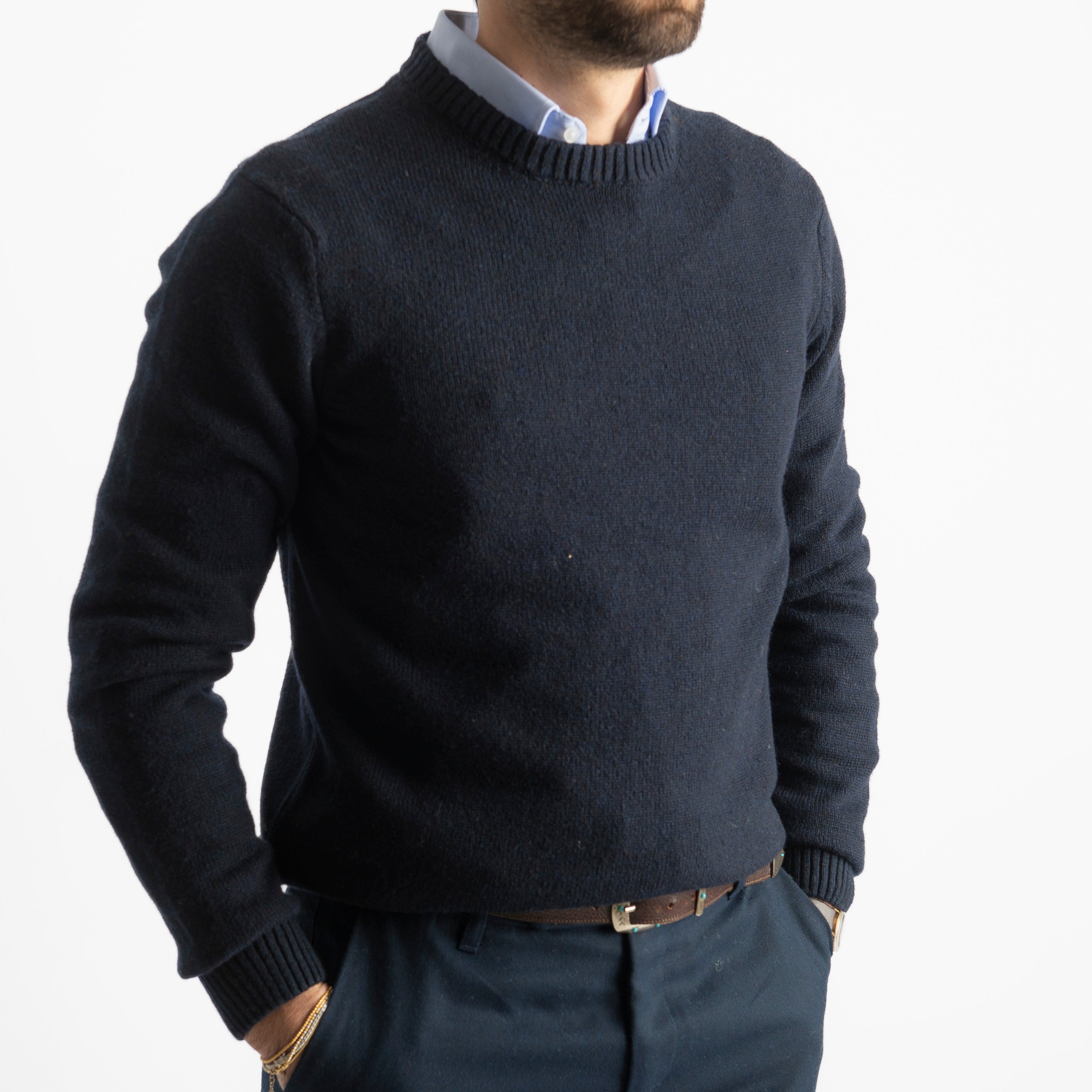 Maglione Girocollo Cortina In Lana Blu