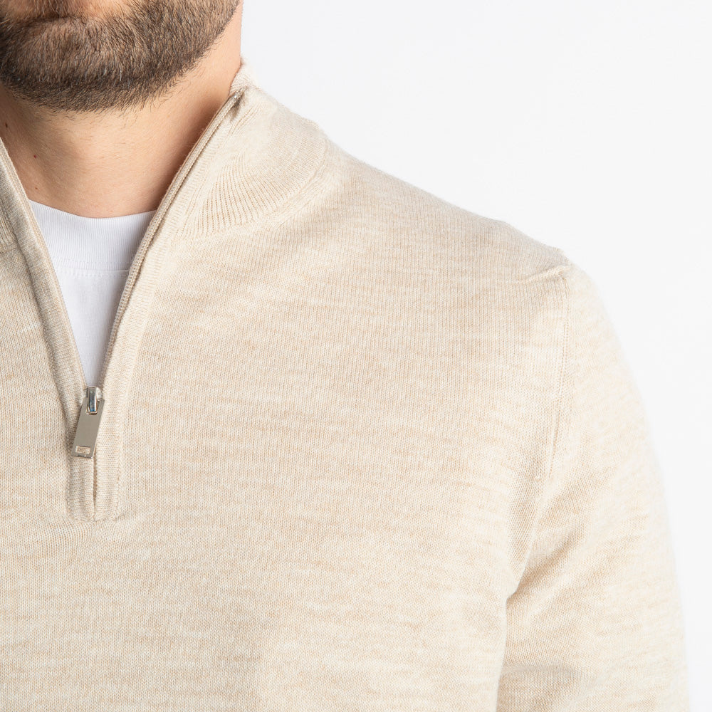 Maglioncino Mezza Zip In Lana Merinos Beige