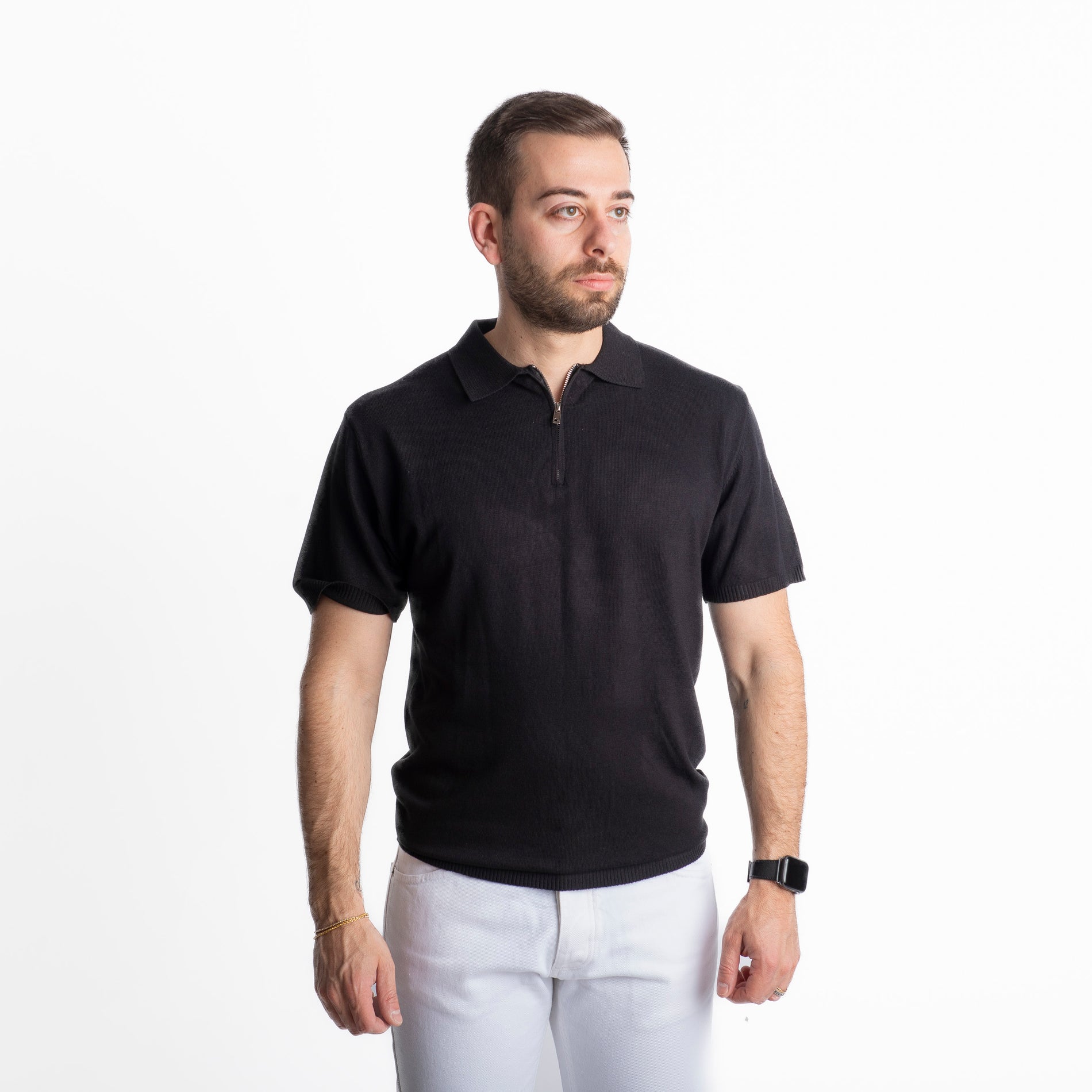 Polo con Zip Uomo Nera