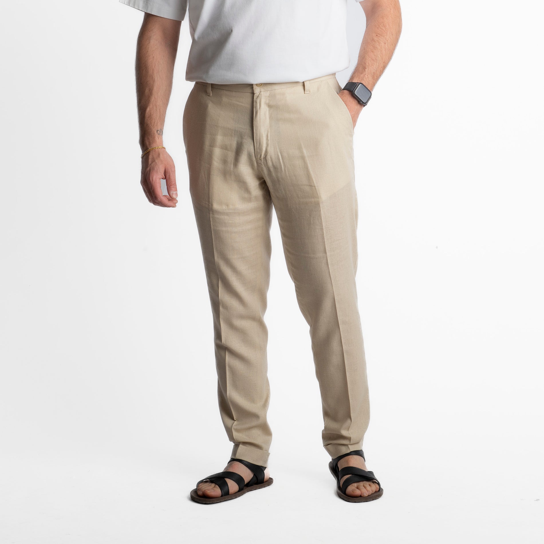 Pantalone in Lino con Elastico TO8007 Sabbia