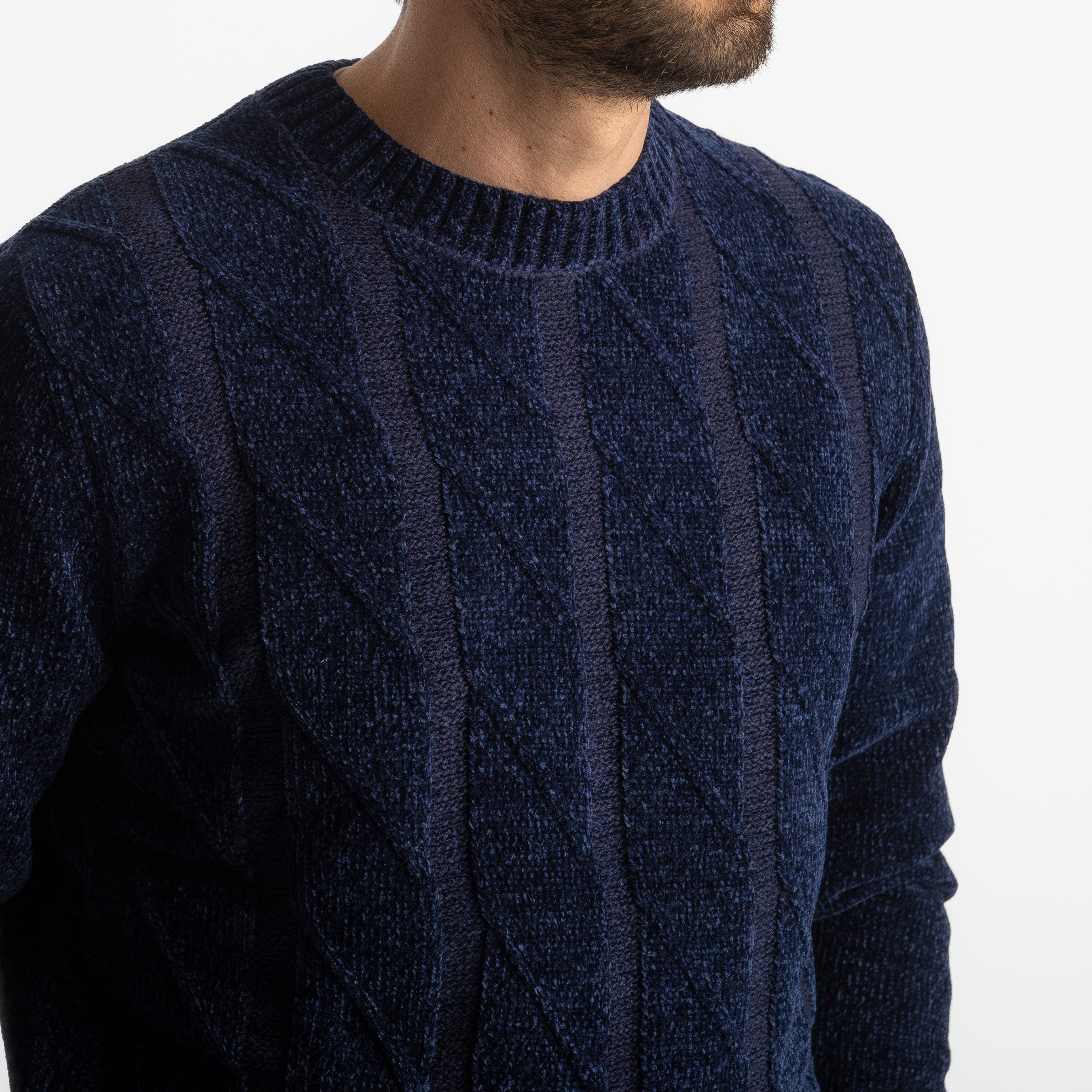 Pullover in Ciniglia a Trecce Blu