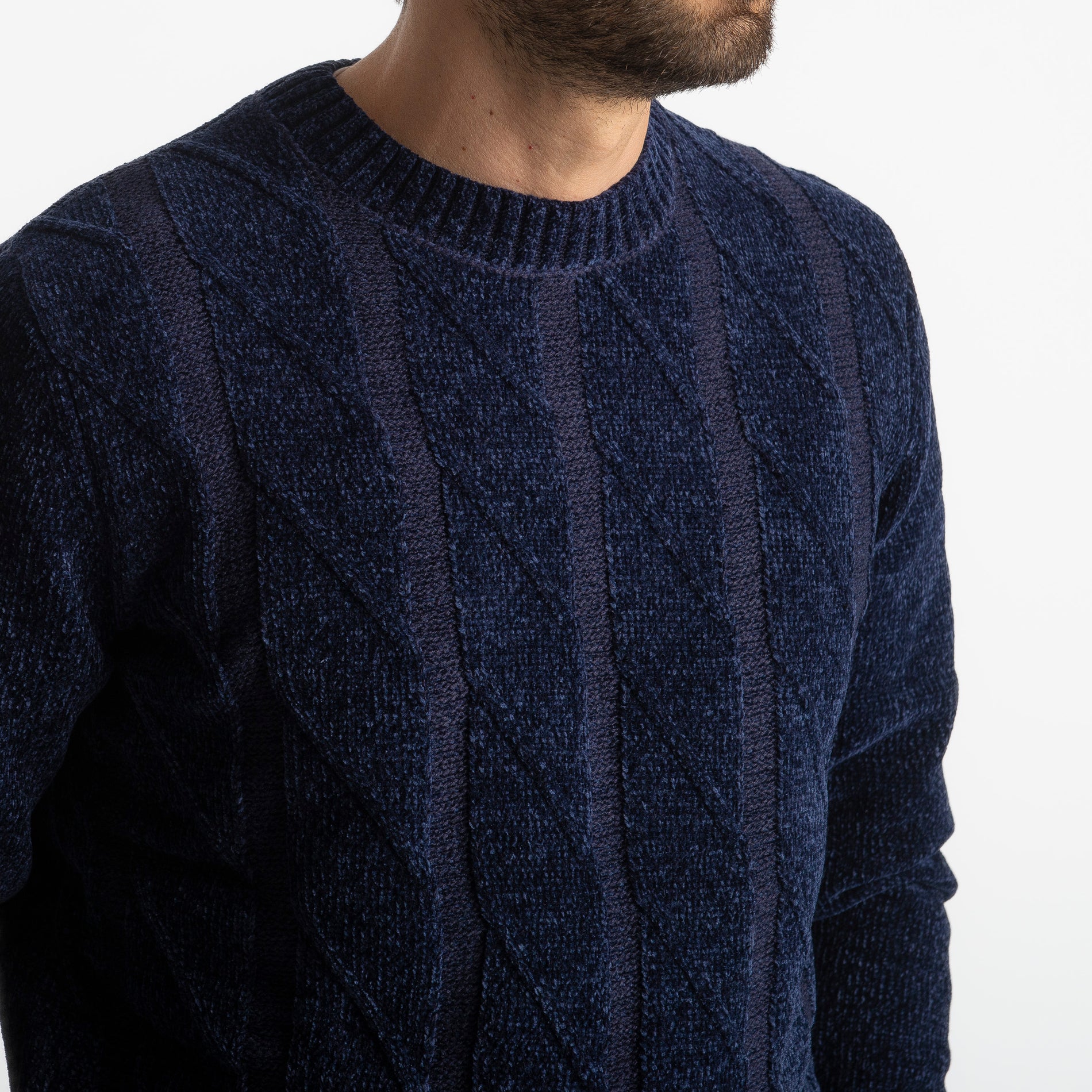 Pullover in Ciniglia a Trecce Blu