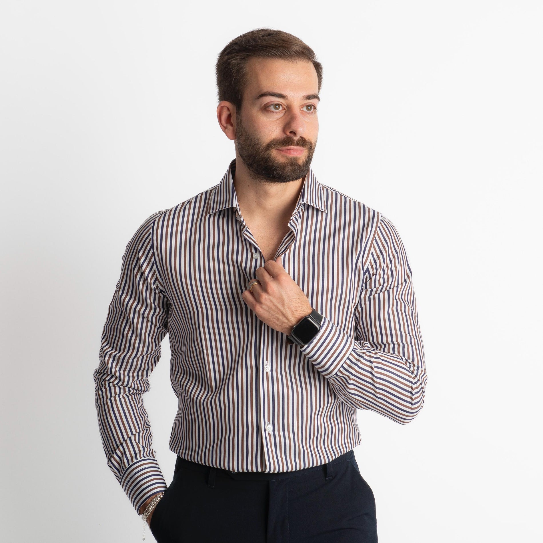 Camicia Rigata Blu/Marrone 500