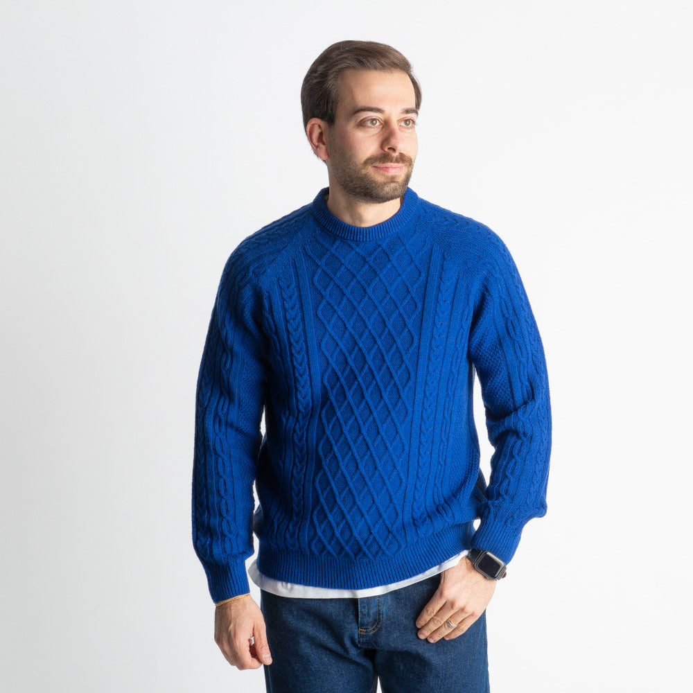 Maglione In Lana Con Treccia Blu Royal