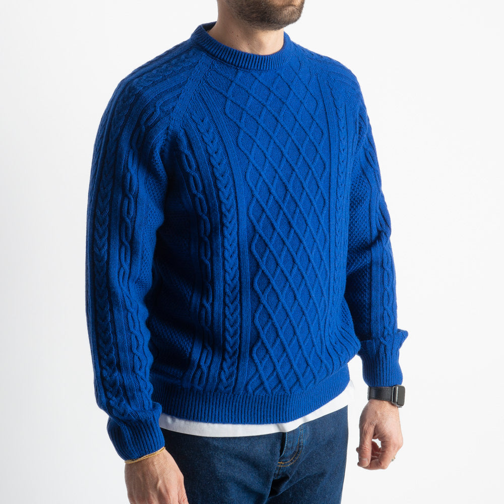 Maglione In Lana Con Treccia Blu Royal