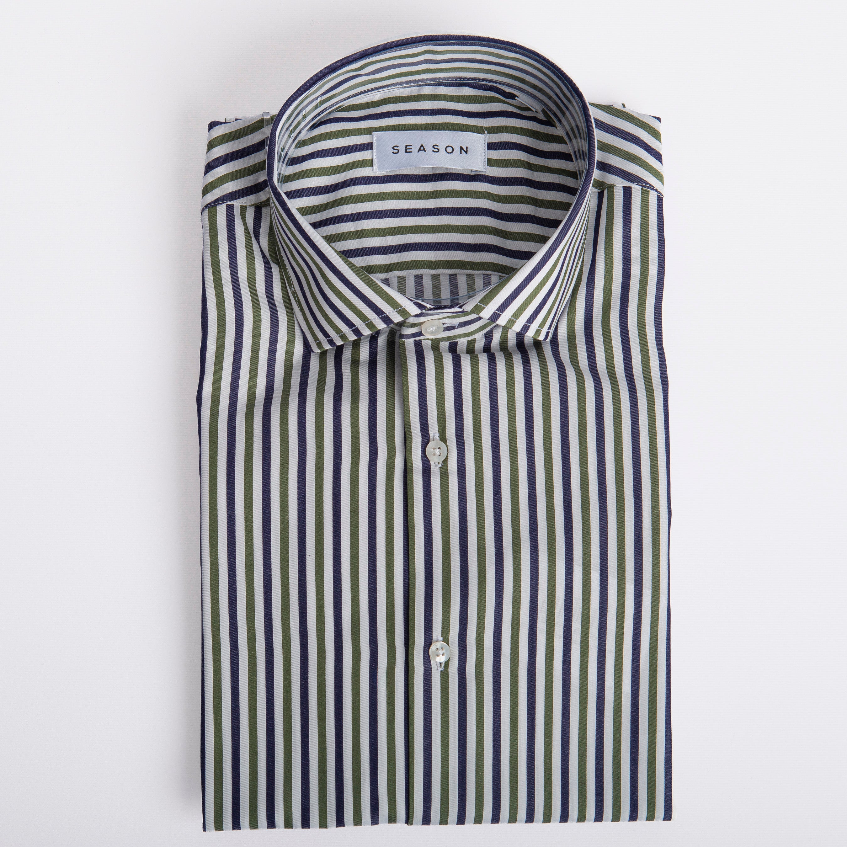 Camicia Twill Rigata Blu/Verde 295