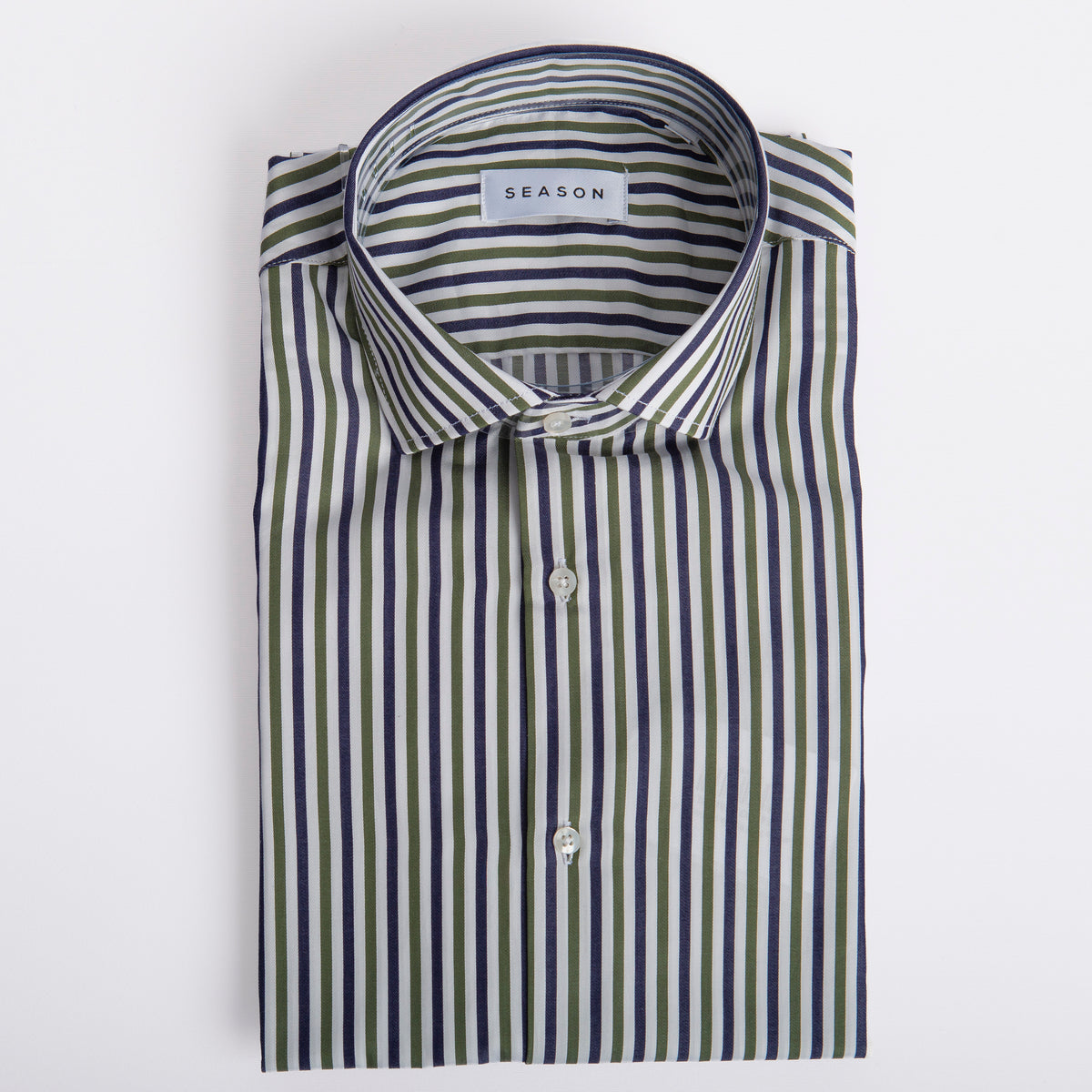 Camicia Twill Rigata Blu/Verde 295