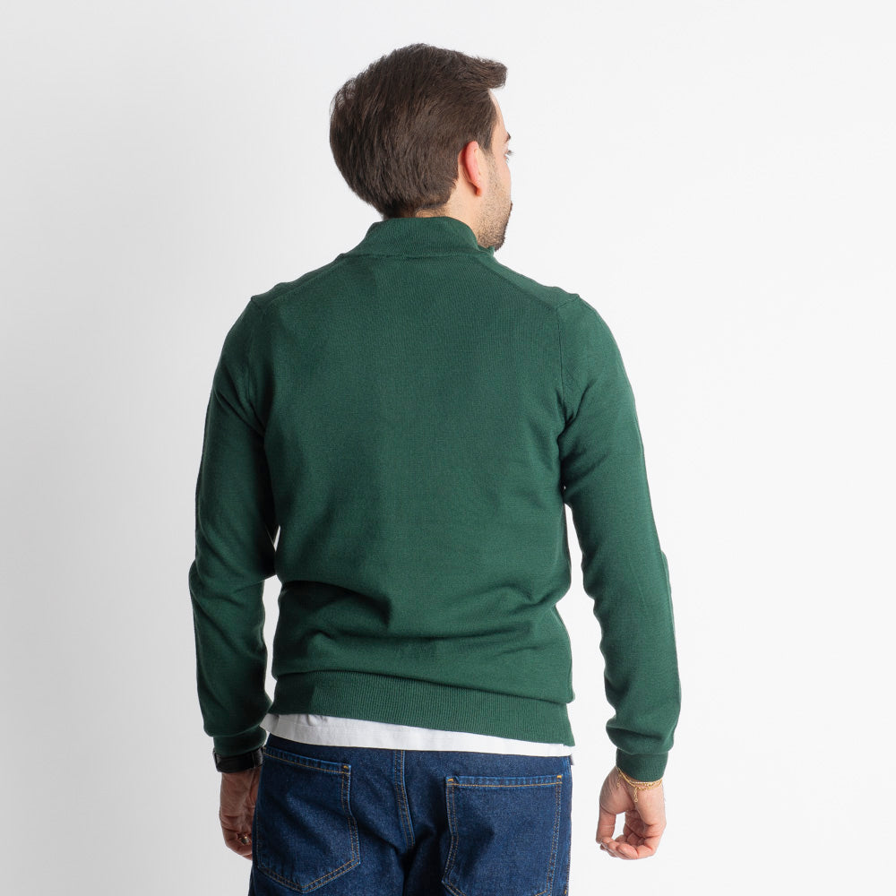 Maglioncino Mezza Zip In Lana Merinos Verde