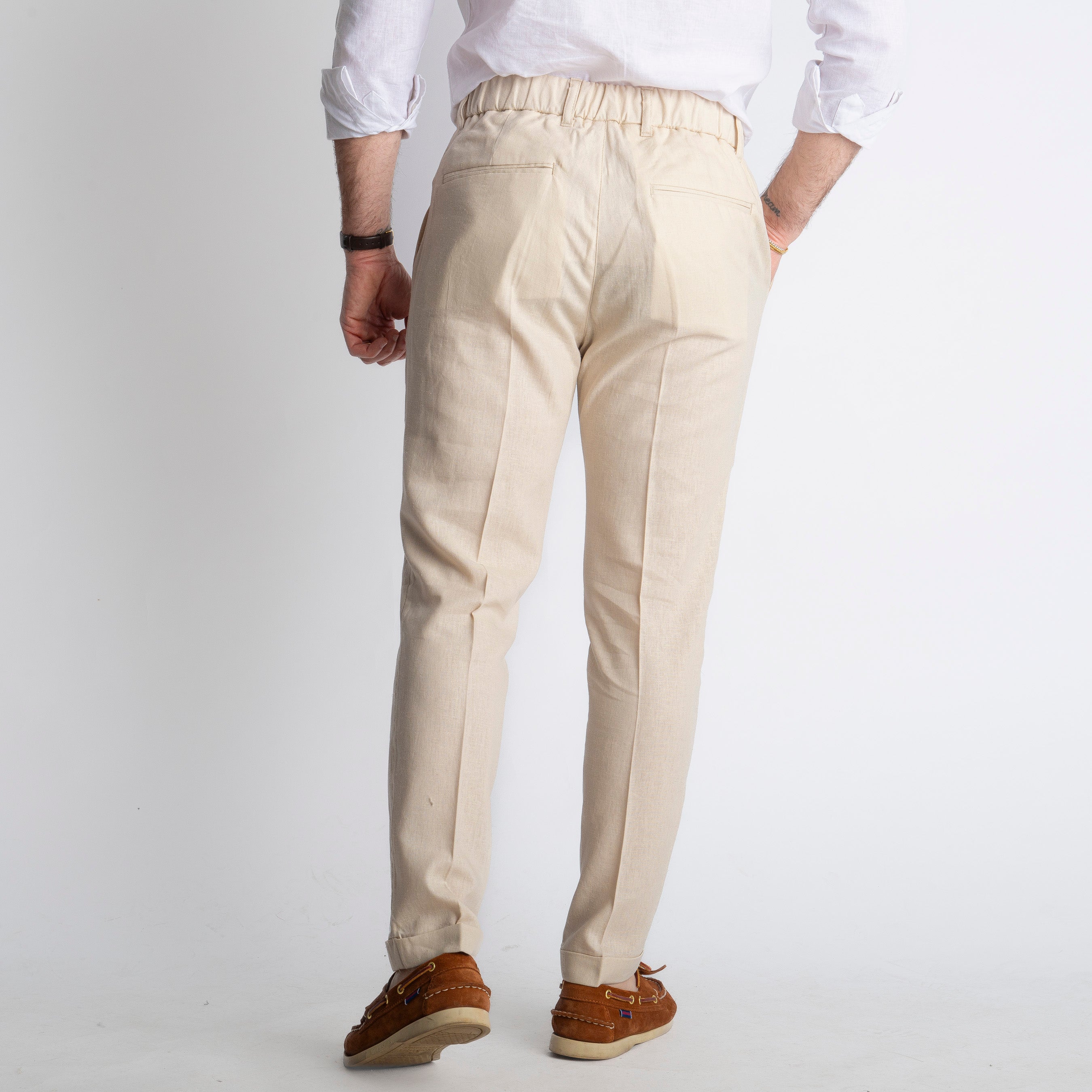 Pantalone in Lino con Elastico TO8007 Beige