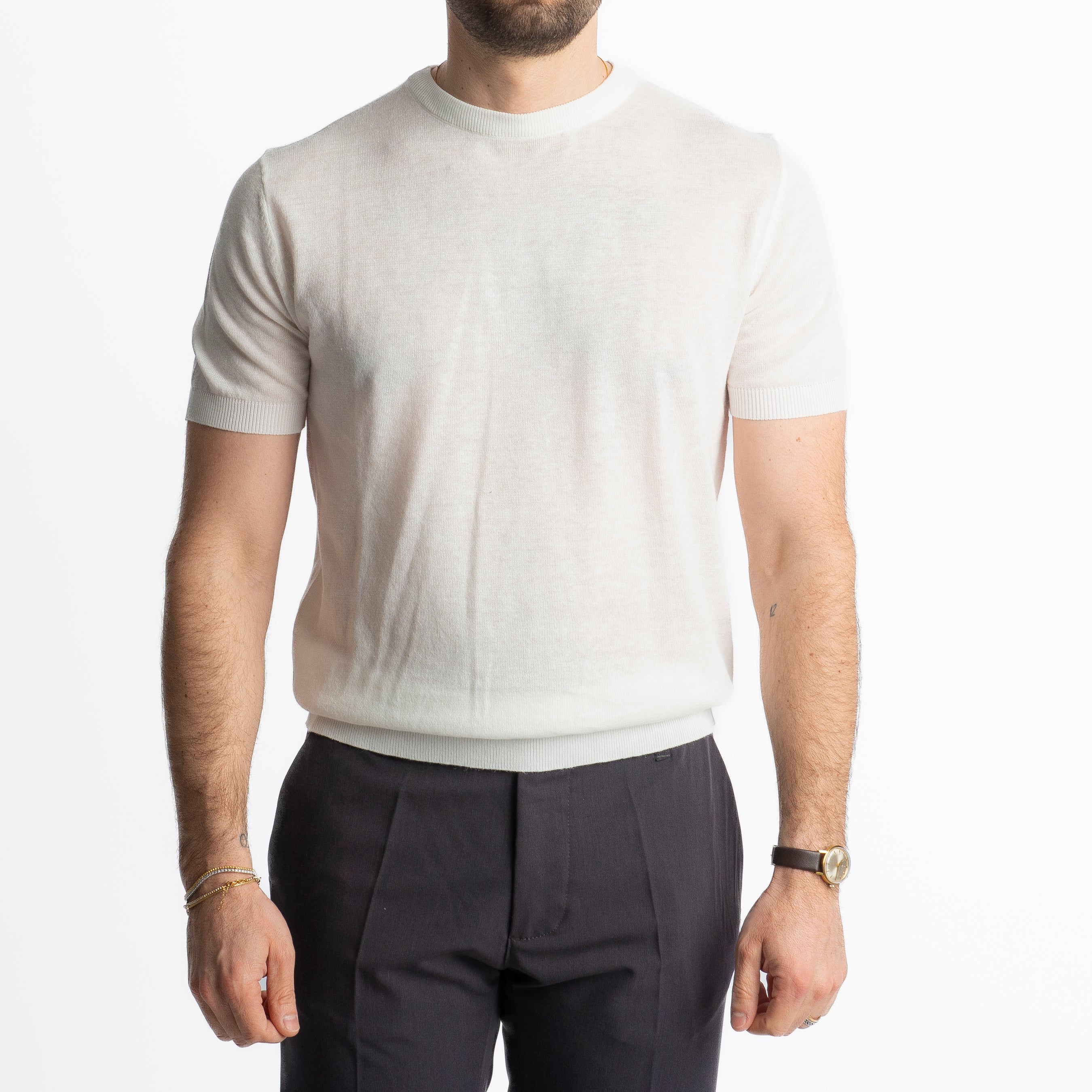 T-Shirt Girocollo Lino E Cotone Bianco