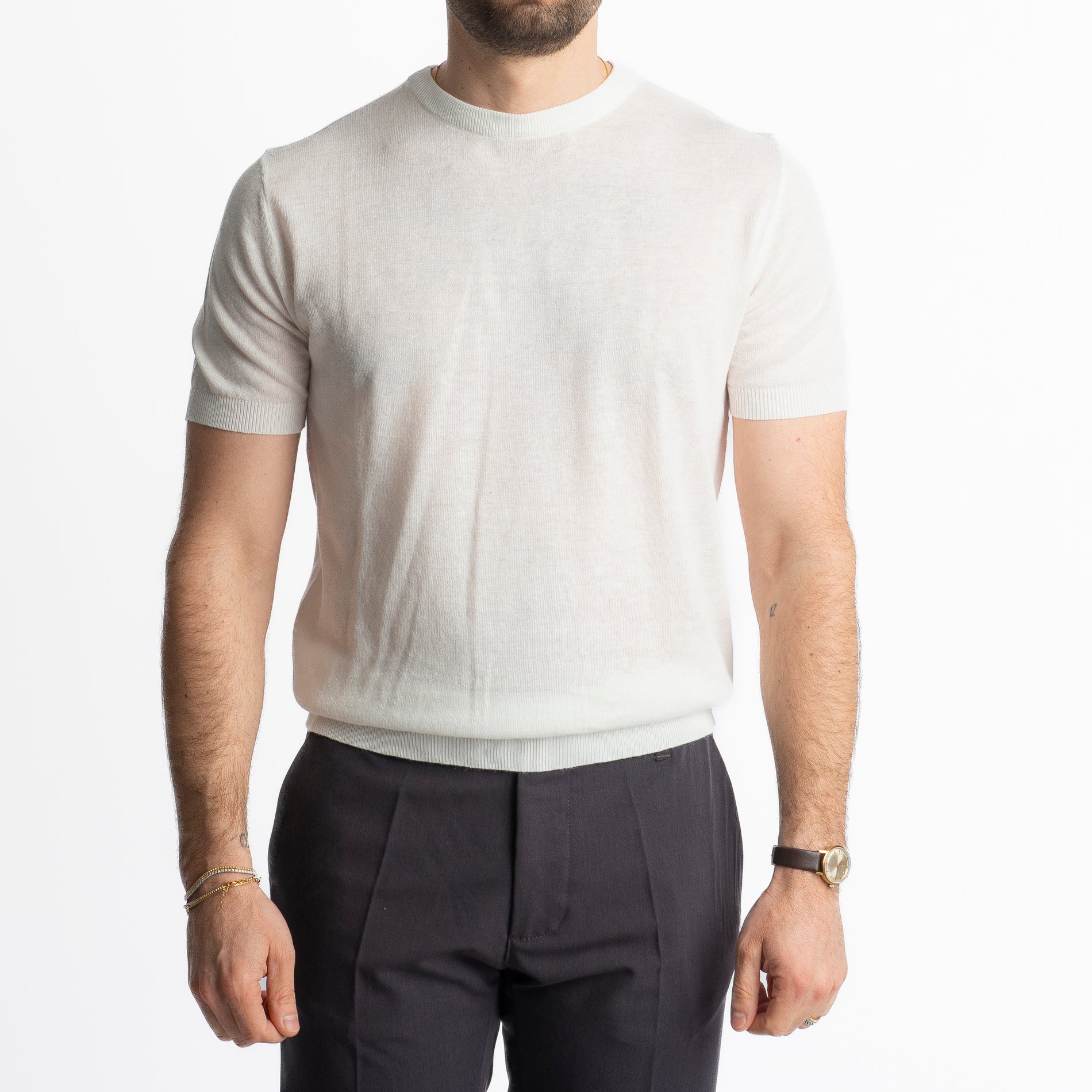 T-Shirt Girocollo Lino E Cotone Bianco