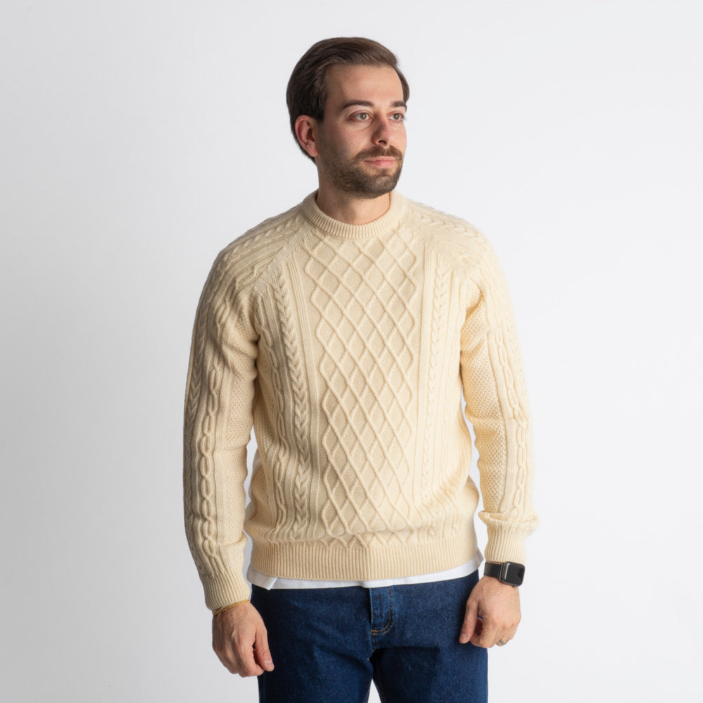 Maglione In Lana Con Treccia Begie