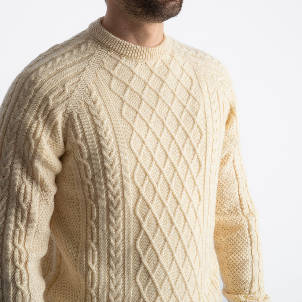 Maglione In Lana Con Treccia Begie