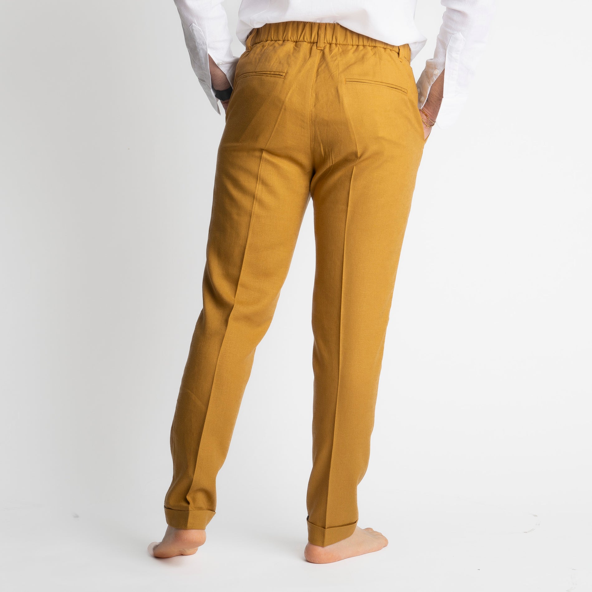 Pantalone in Lino con Elastico TO8007 Ocra