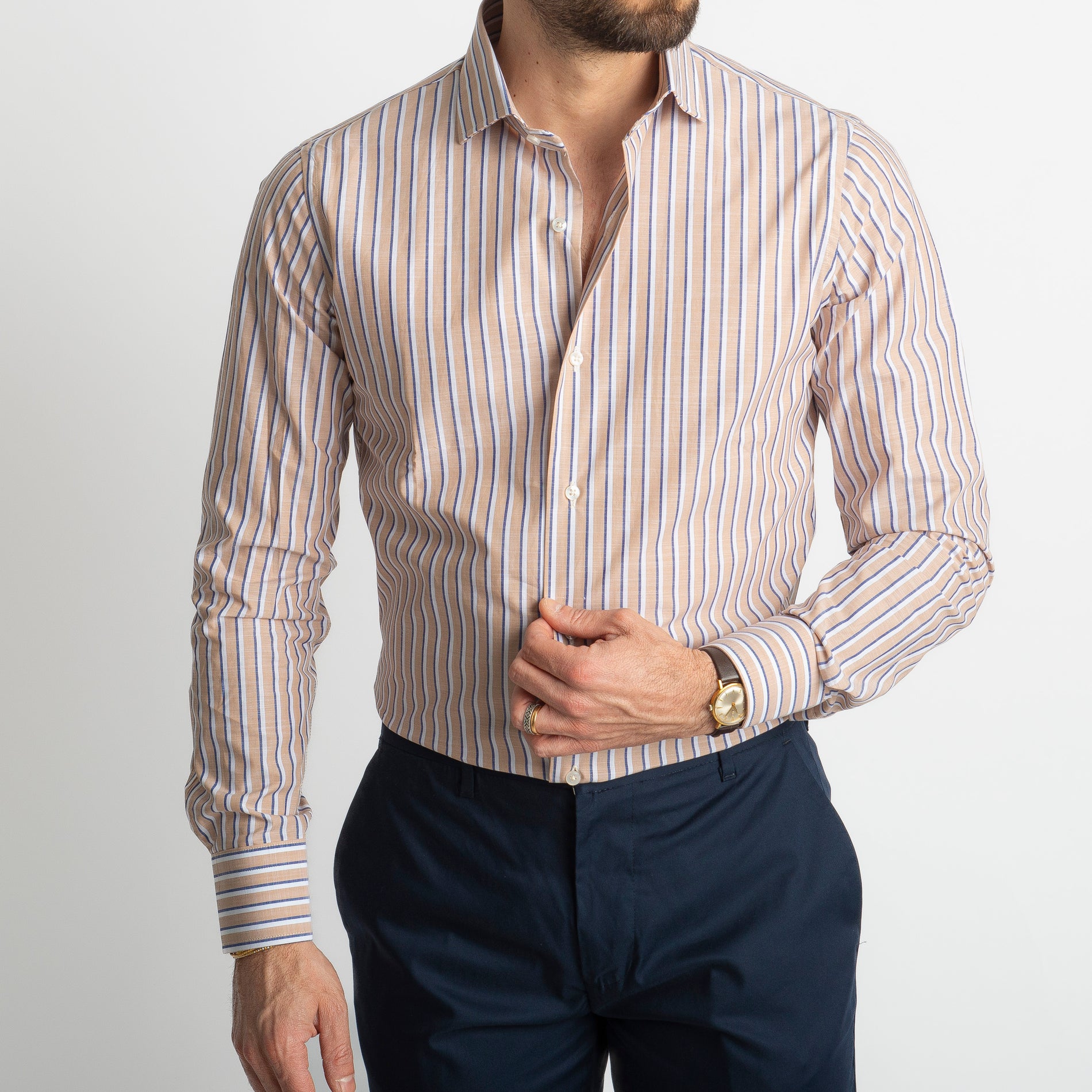 Camicia Fondo Beige Rigo Blu/Bianco