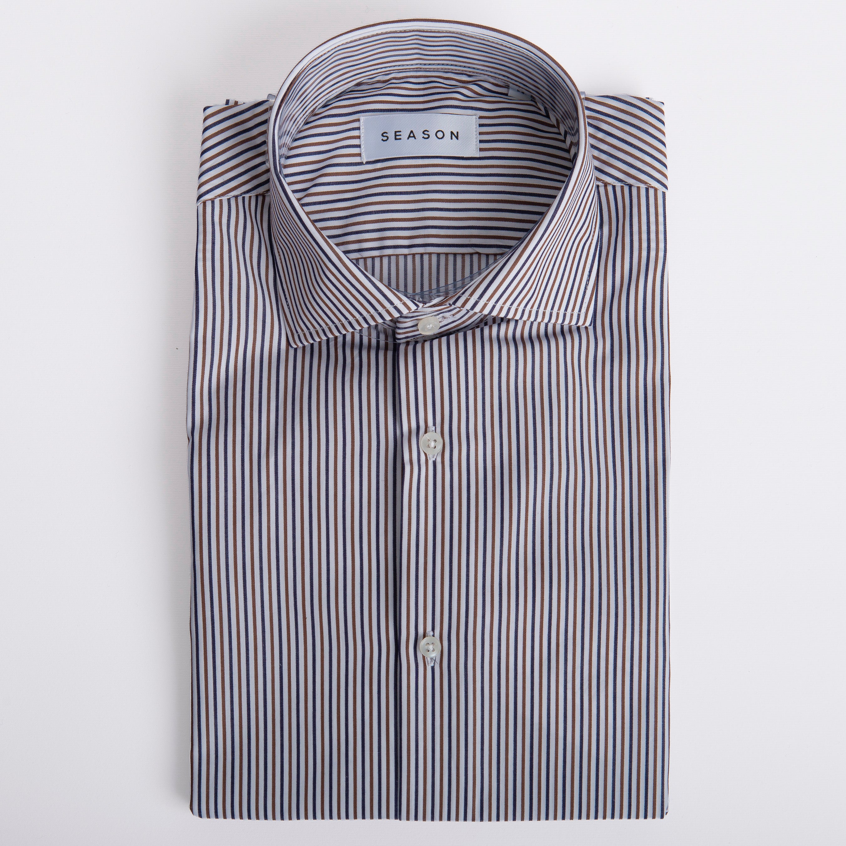 Camicia Twill Rigata Blu/Marrone 296