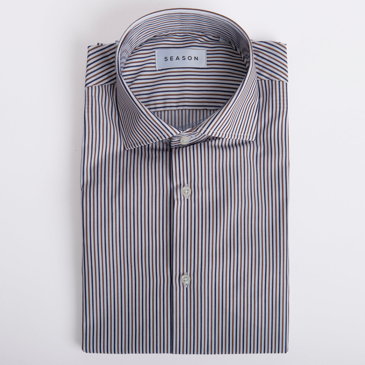 Camicia Twill Rigata Blu/Marrone 296