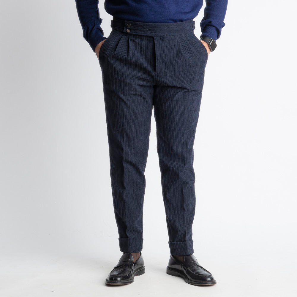 Pantalone Pisa Con Fibbia In Velluto A Coste Blu