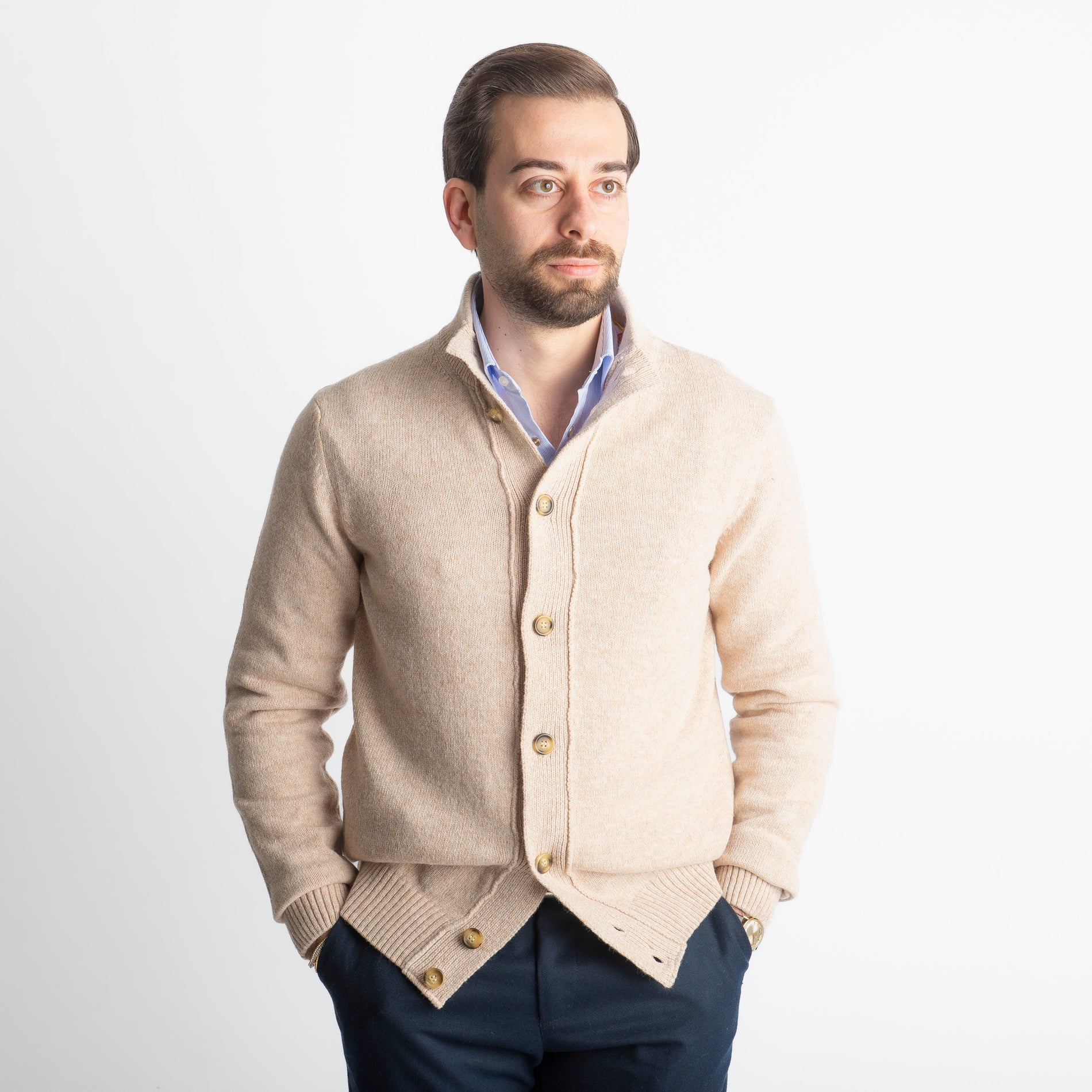 Cardigan In Lana Lambswool Beige